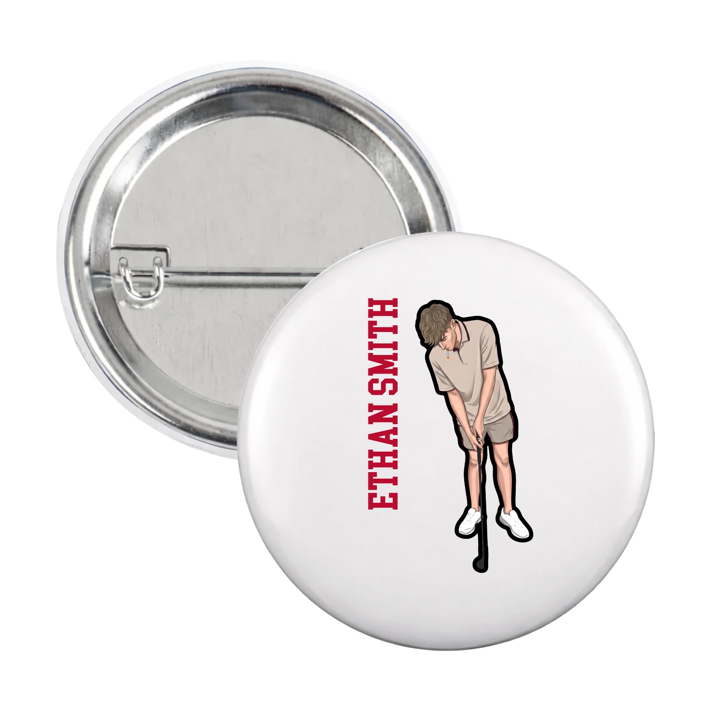 Game Day Button — Name Vertical in White