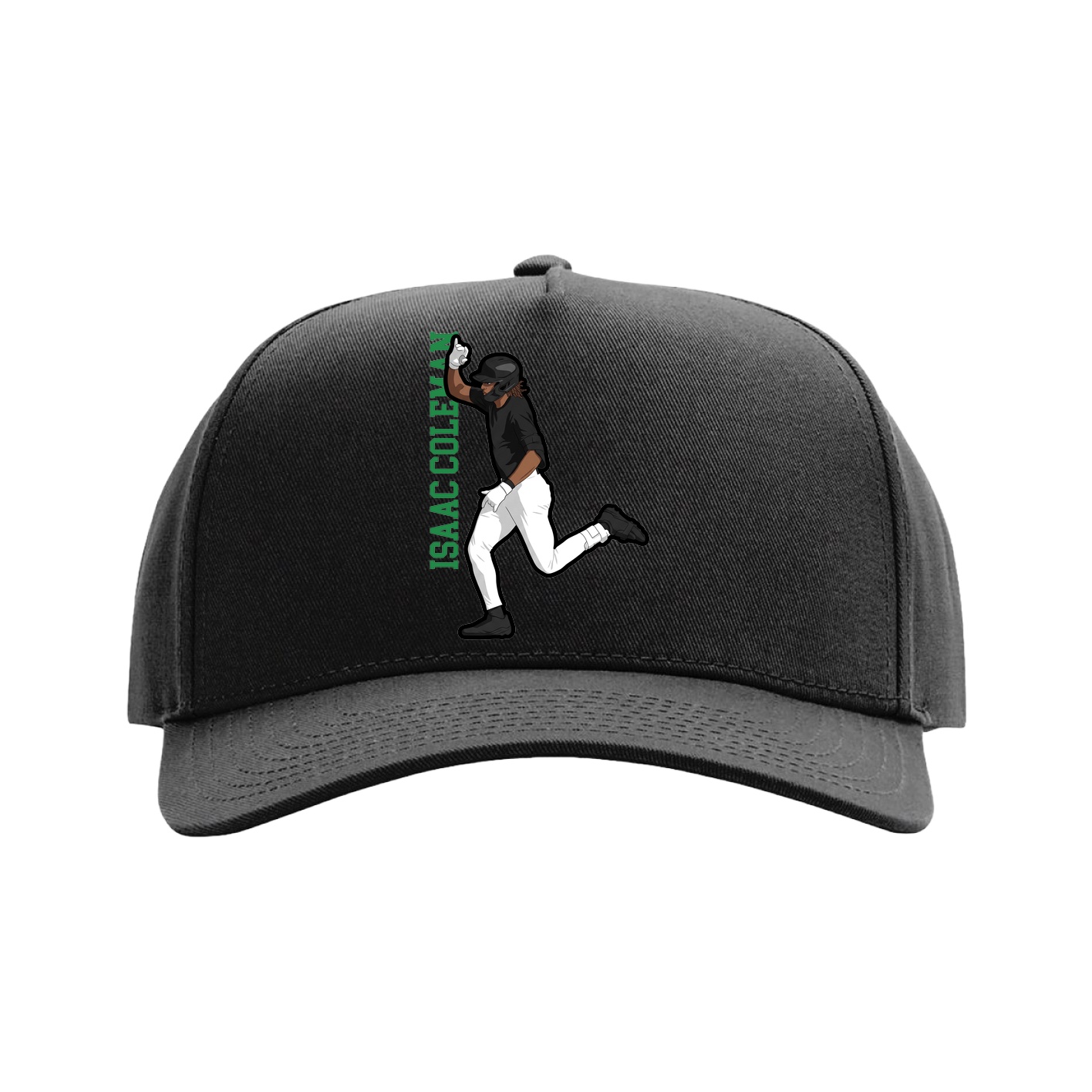 Full Fabric Five-Panel Champ Cap — Name Vertical in Black