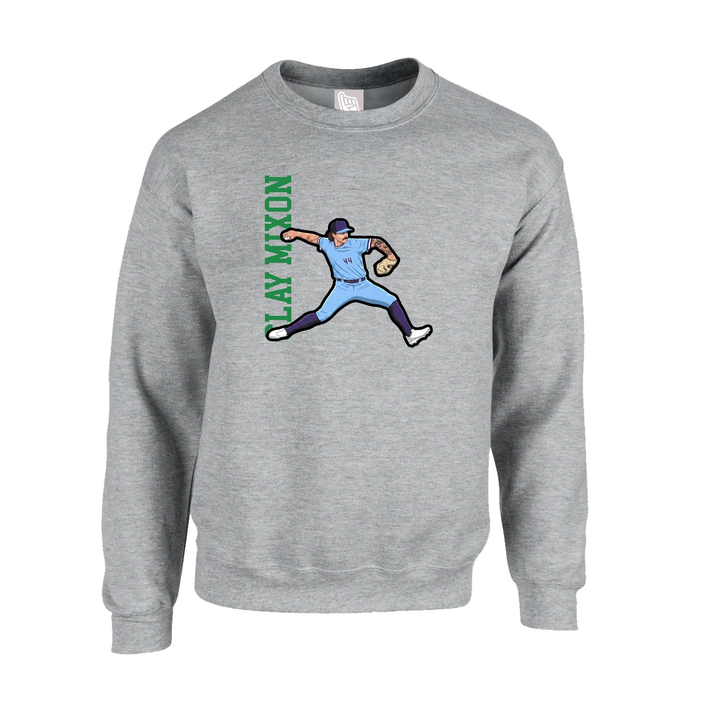 Fleece Crew — Name Vertical in Grey