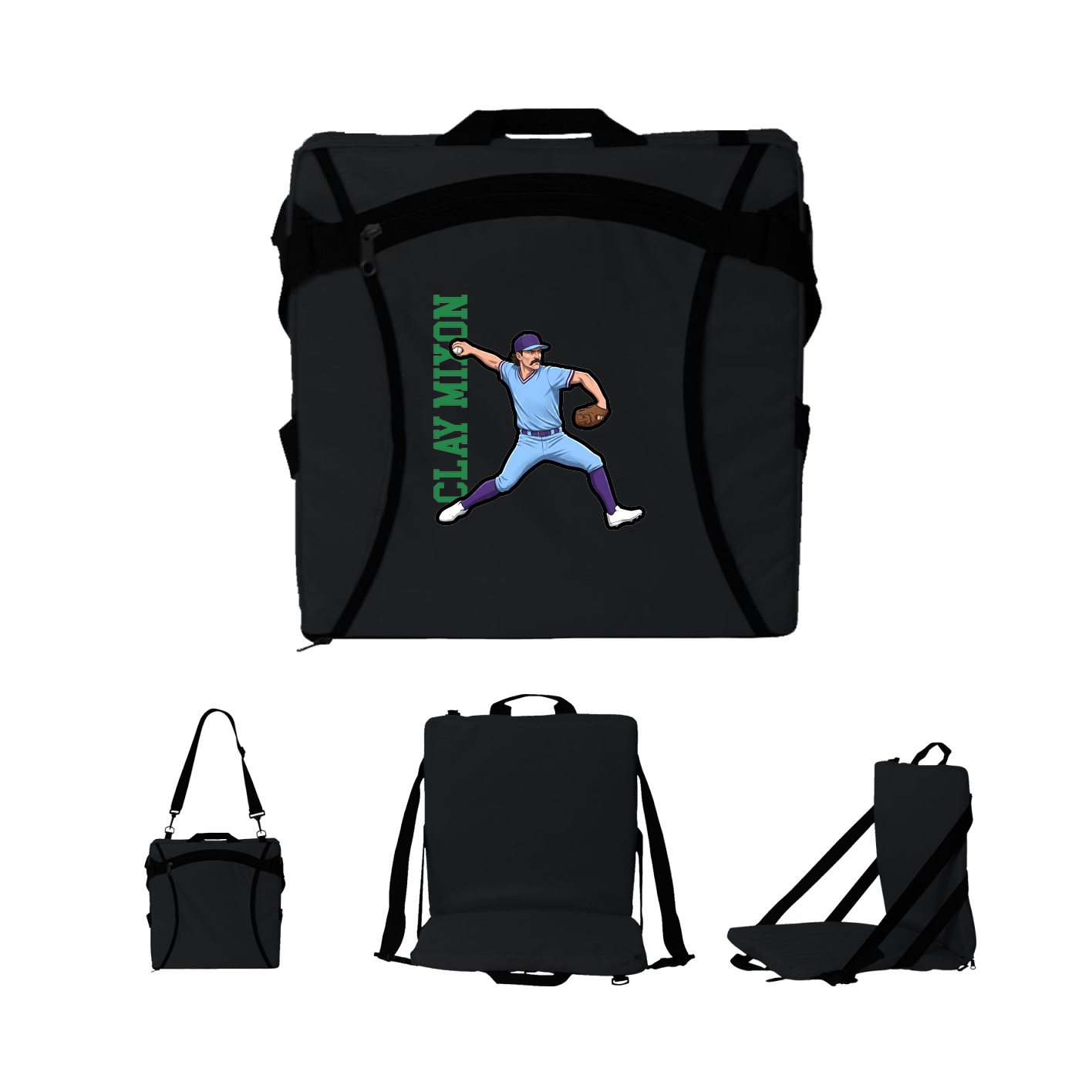 Folding Stadium Seat — Name Vertical in Black
