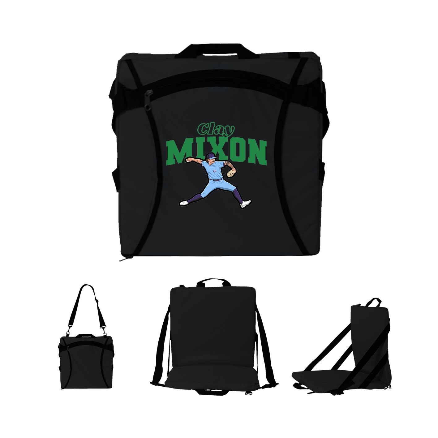 Folding Stadium Seat — Name Arch in Black