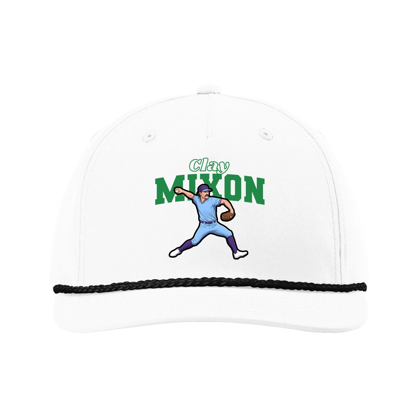 Five-Panel Classic Rope Cap — Name Arch in White