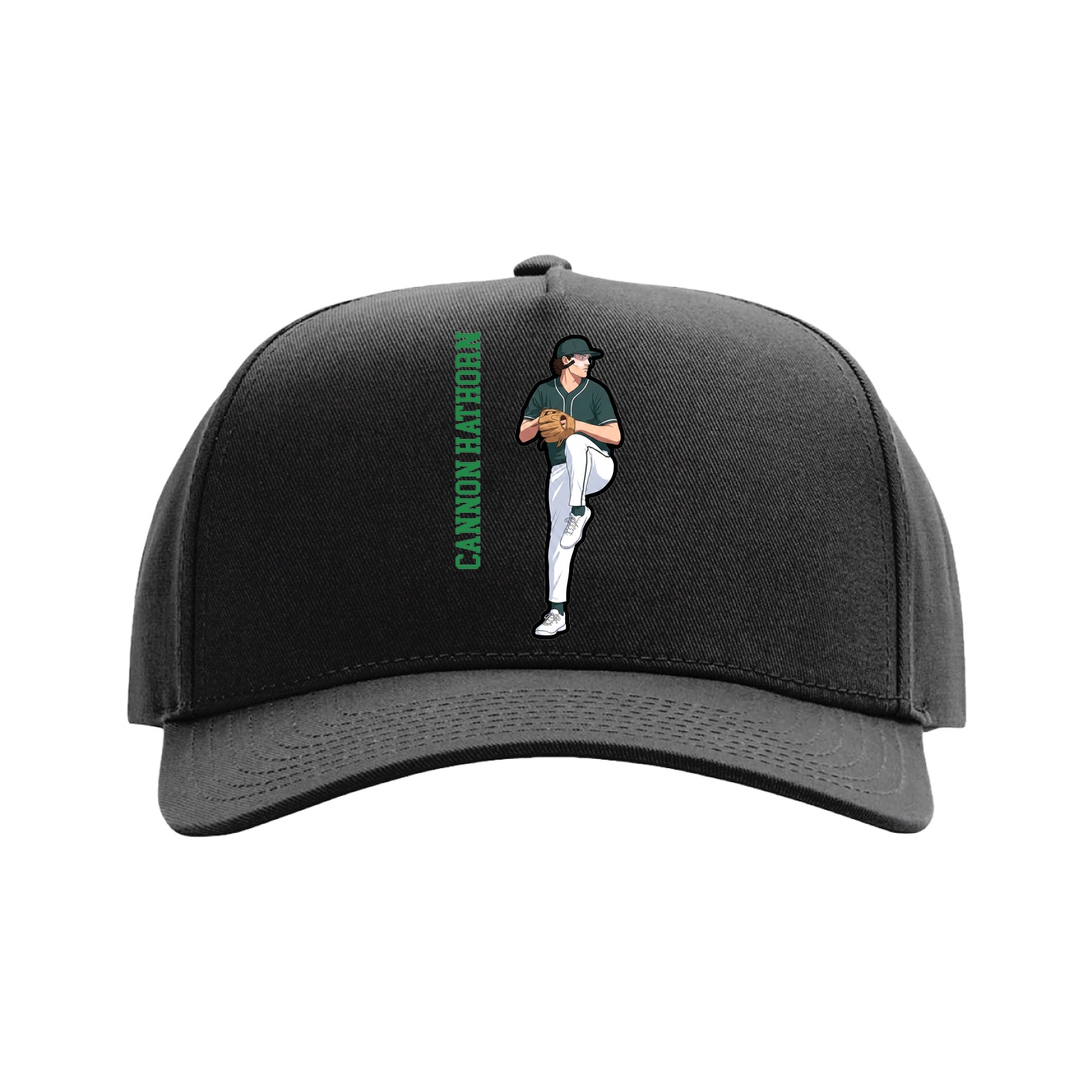 Full Fabric Five-Panel Champ Cap — Name Vertical in Black