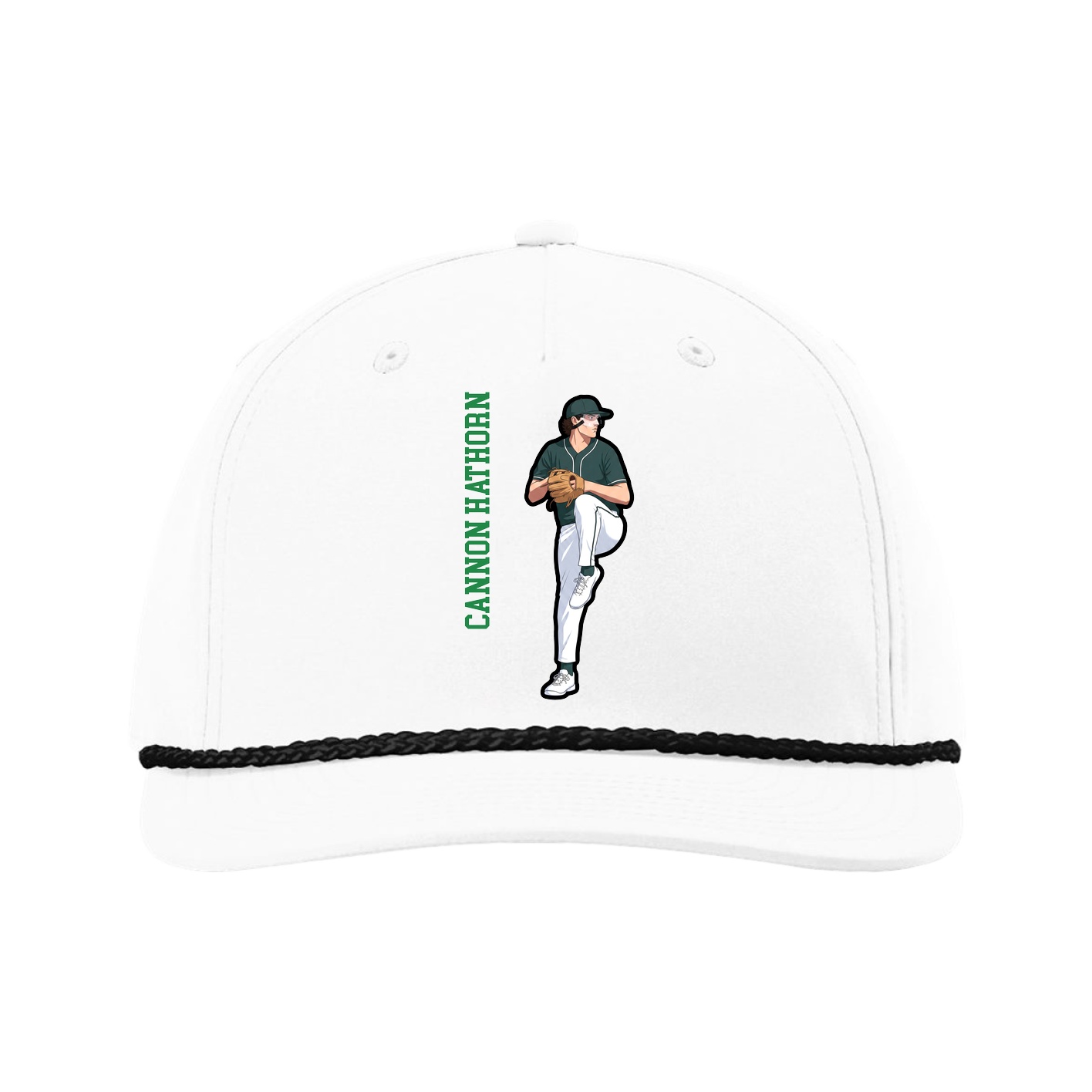 Five-Panel Classic Rope Cap — Name Vertical in White
