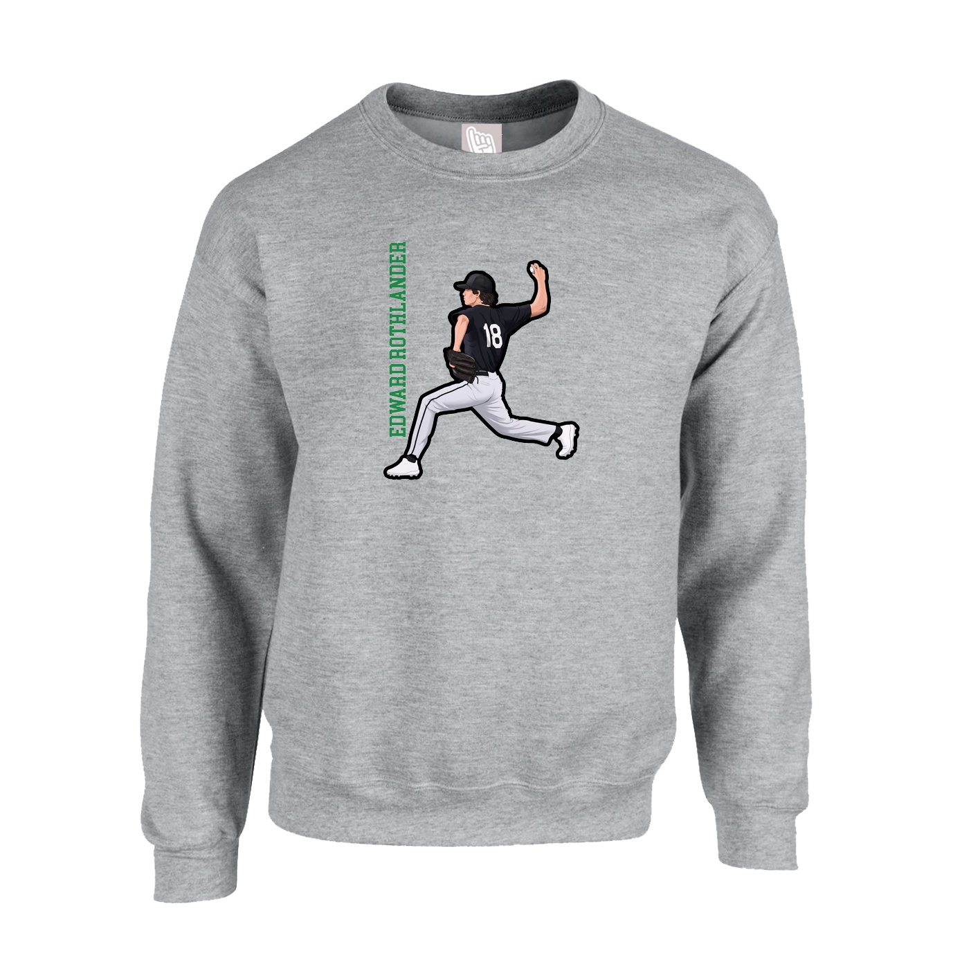 Fleece Crew — Name Vertical in Grey