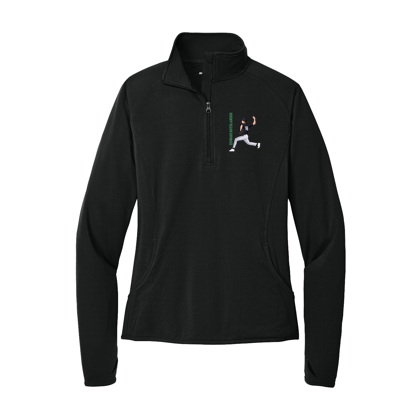 Women's Q-Zip Pullover — Name Vertical in Black