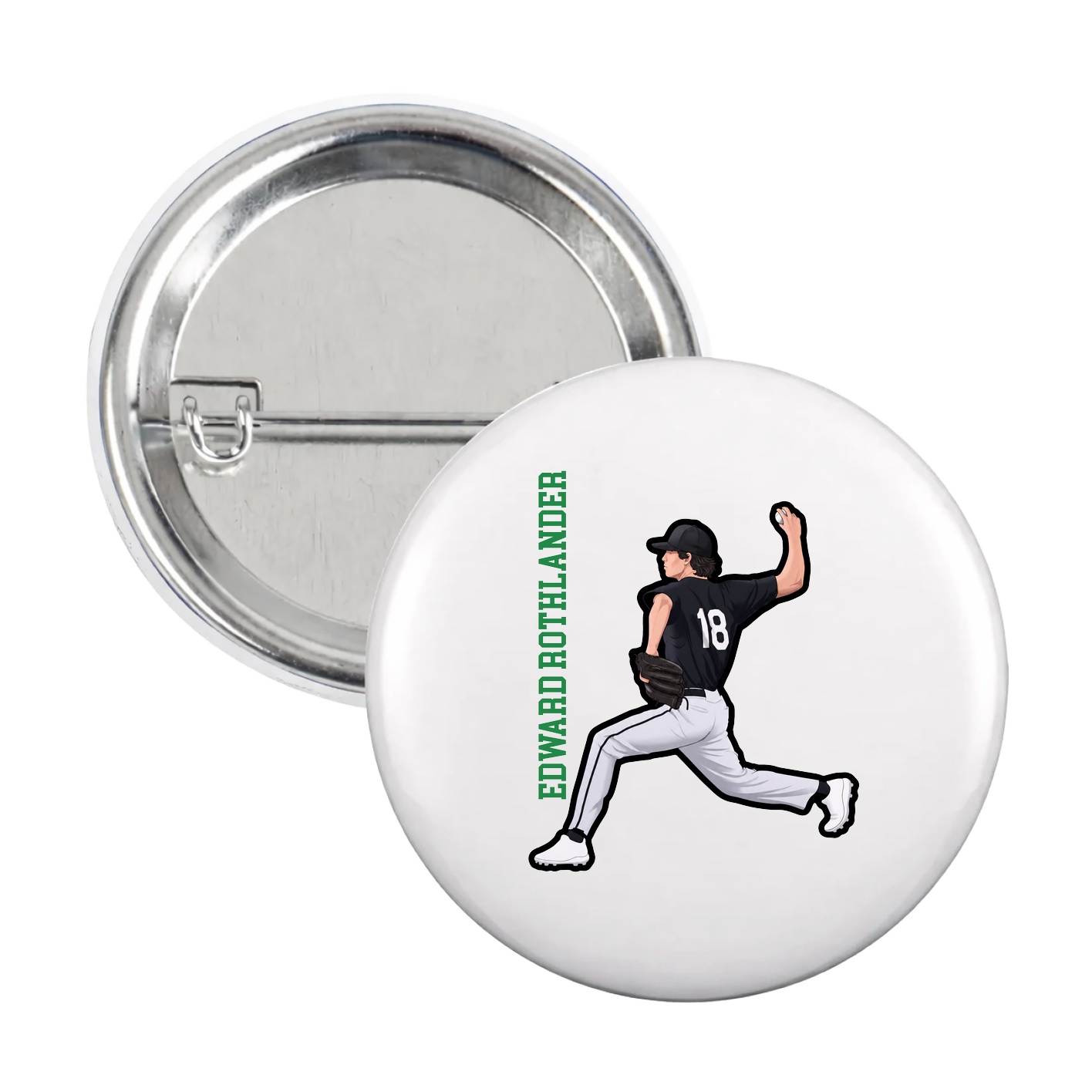 Game Day Button — Name Vertical in White