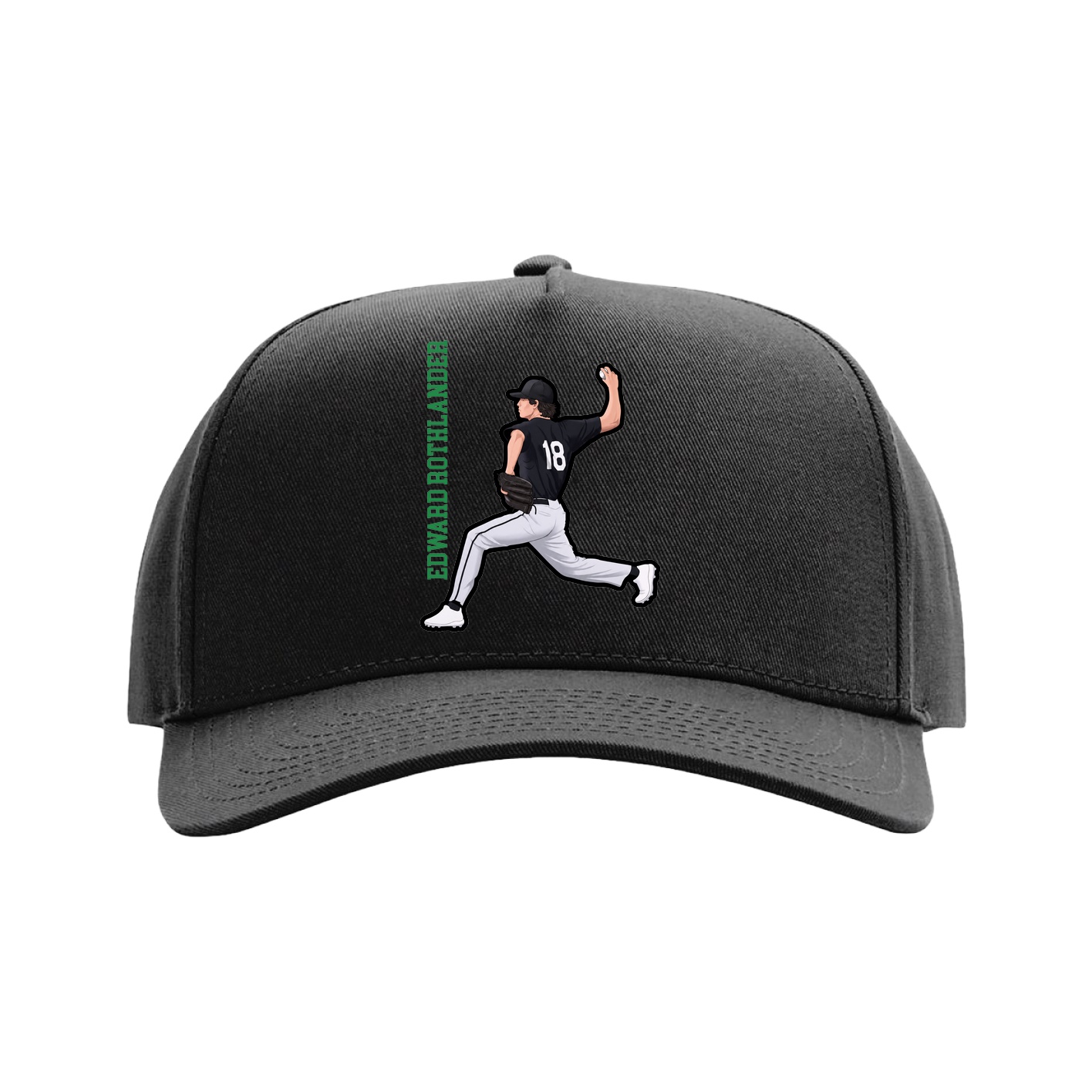 Full Fabric Five-Panel Champ Cap — Name Vertical in Black