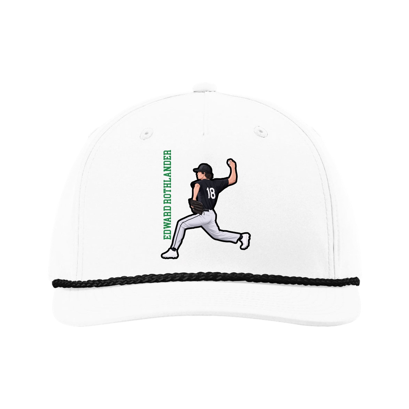 Five-Panel Classic Rope Cap — Name Vertical in White