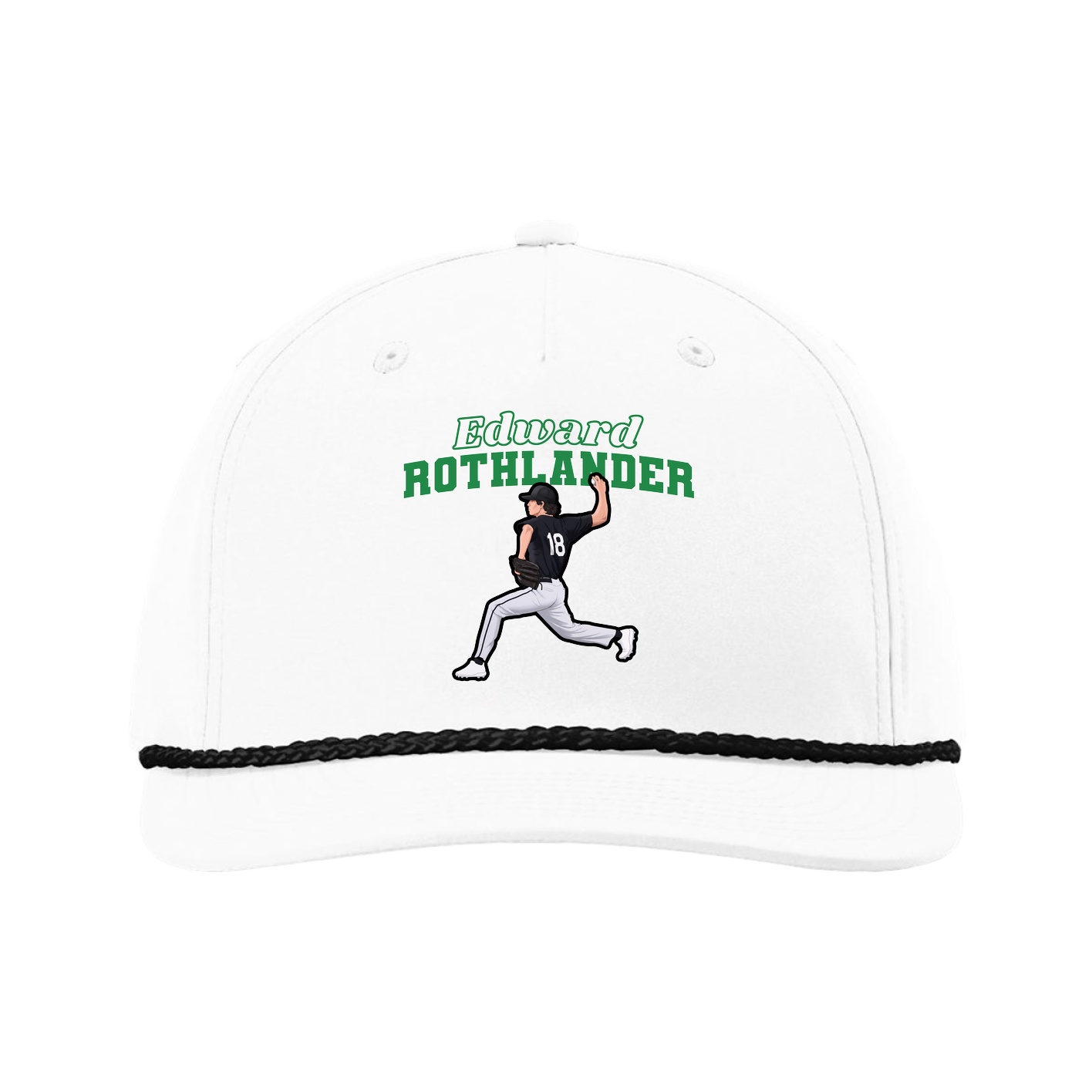 Five-Panel Classic Rope Cap — Name Arch in White