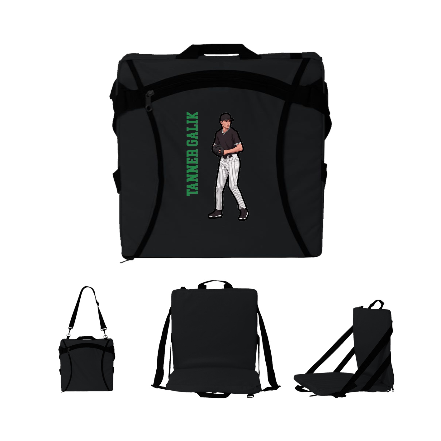 Folding Stadium Seat — Name Vertical in Black