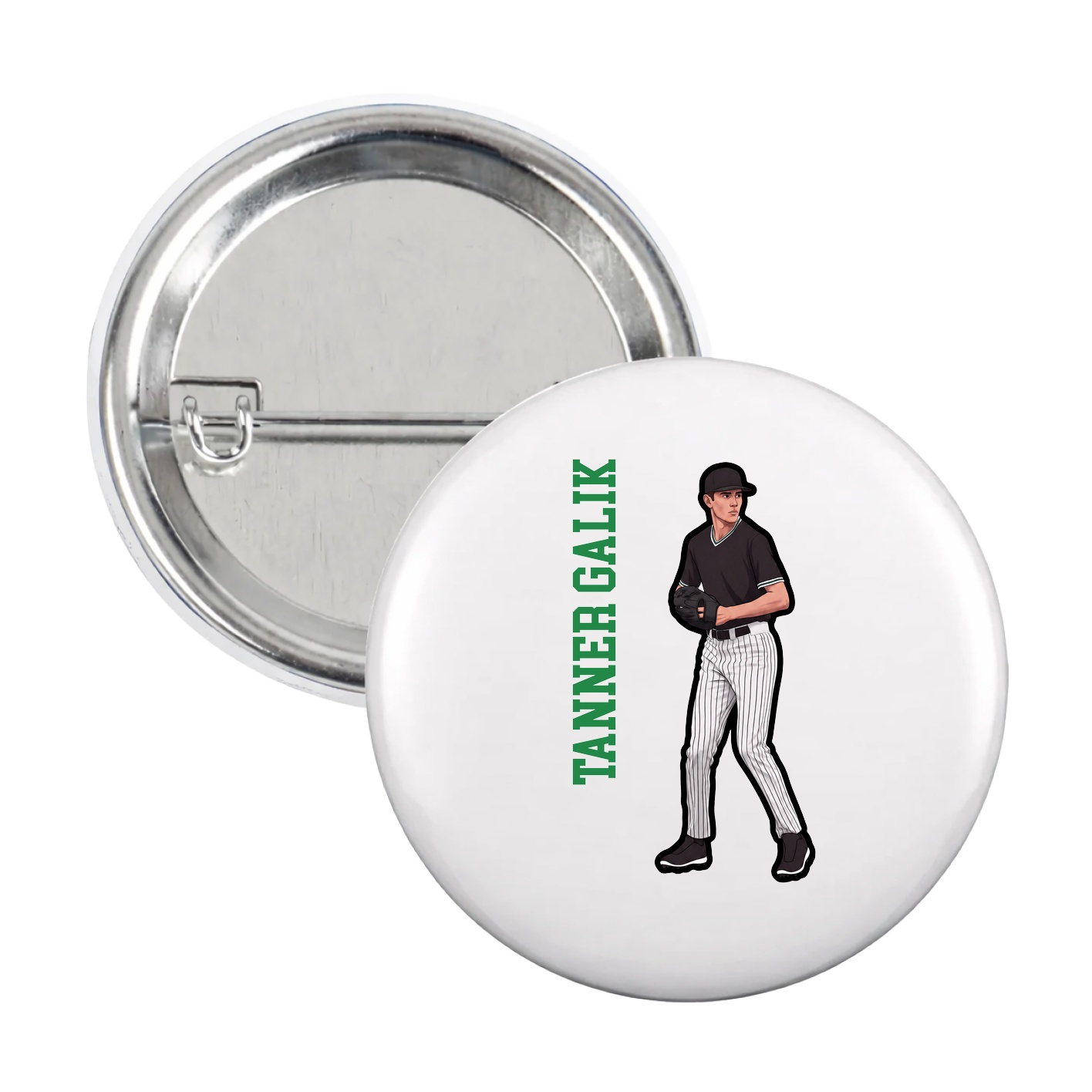 Game Day Button — Name Vertical in White