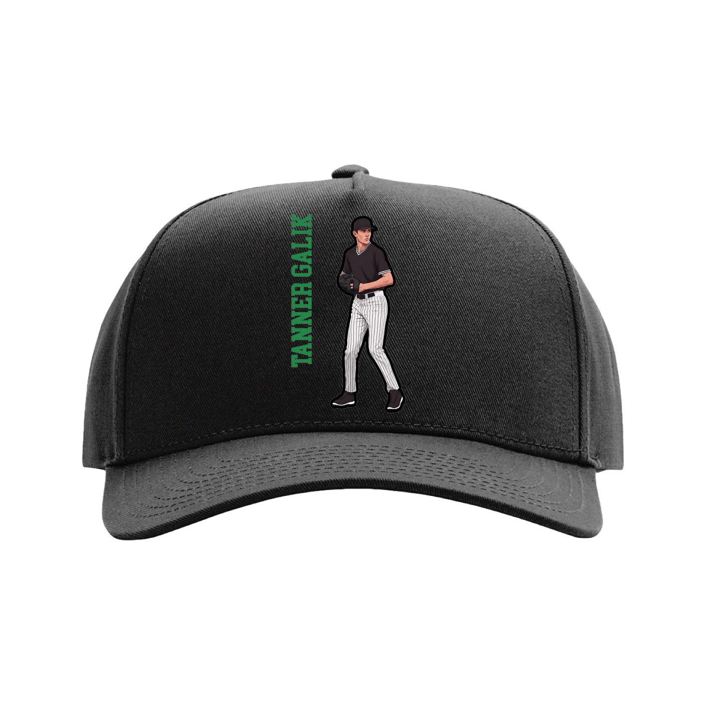 Full Fabric Five-Panel Champ Cap — Name Vertical in Black