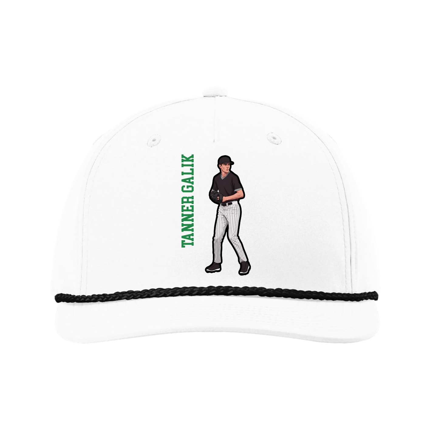 Five-Panel Classic Rope Cap — Name Vertical in White