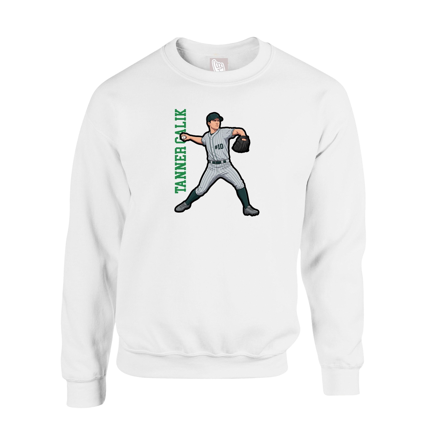Fleece Crew — Name Vertical in White