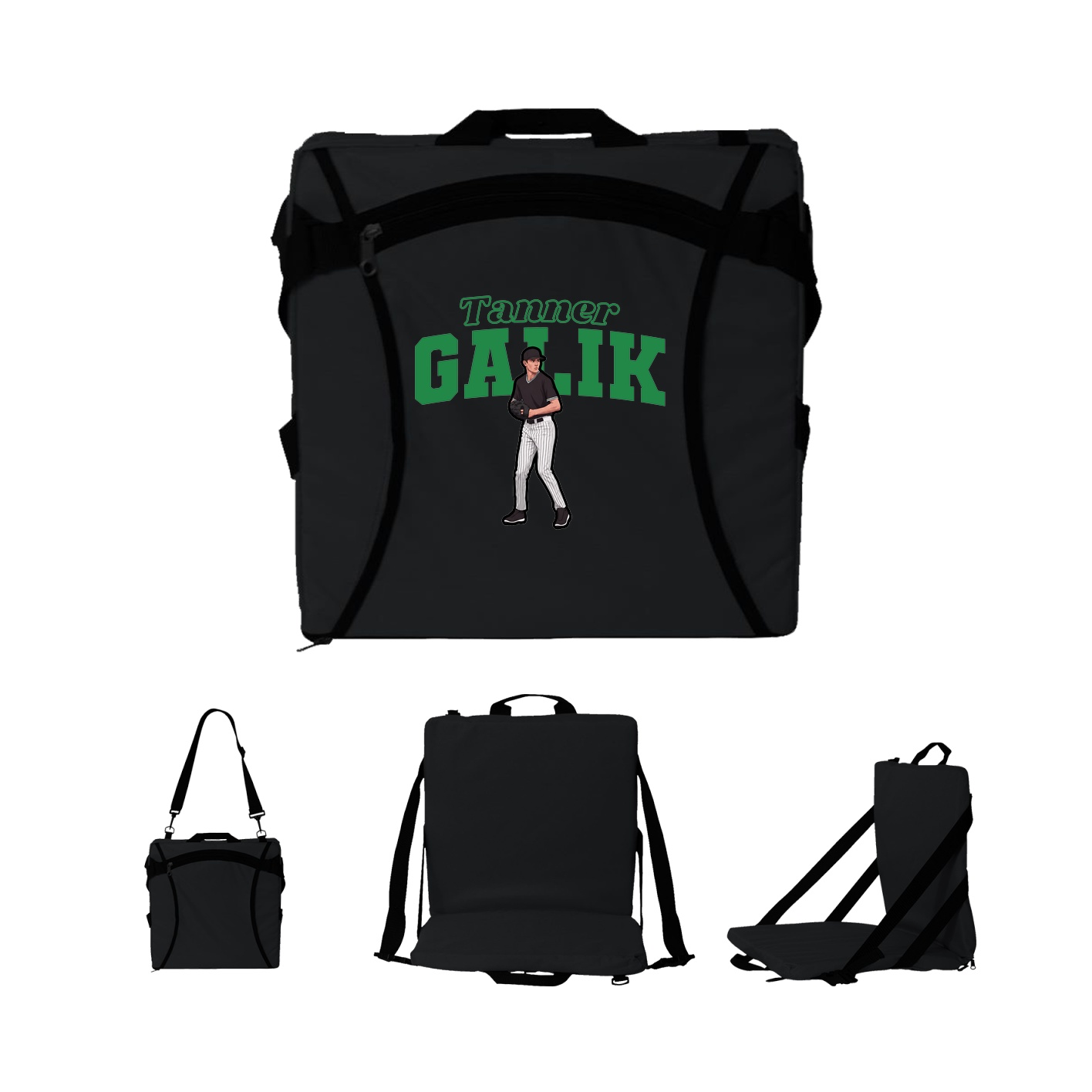 Folding Stadium Seat — Name Arch in Black
