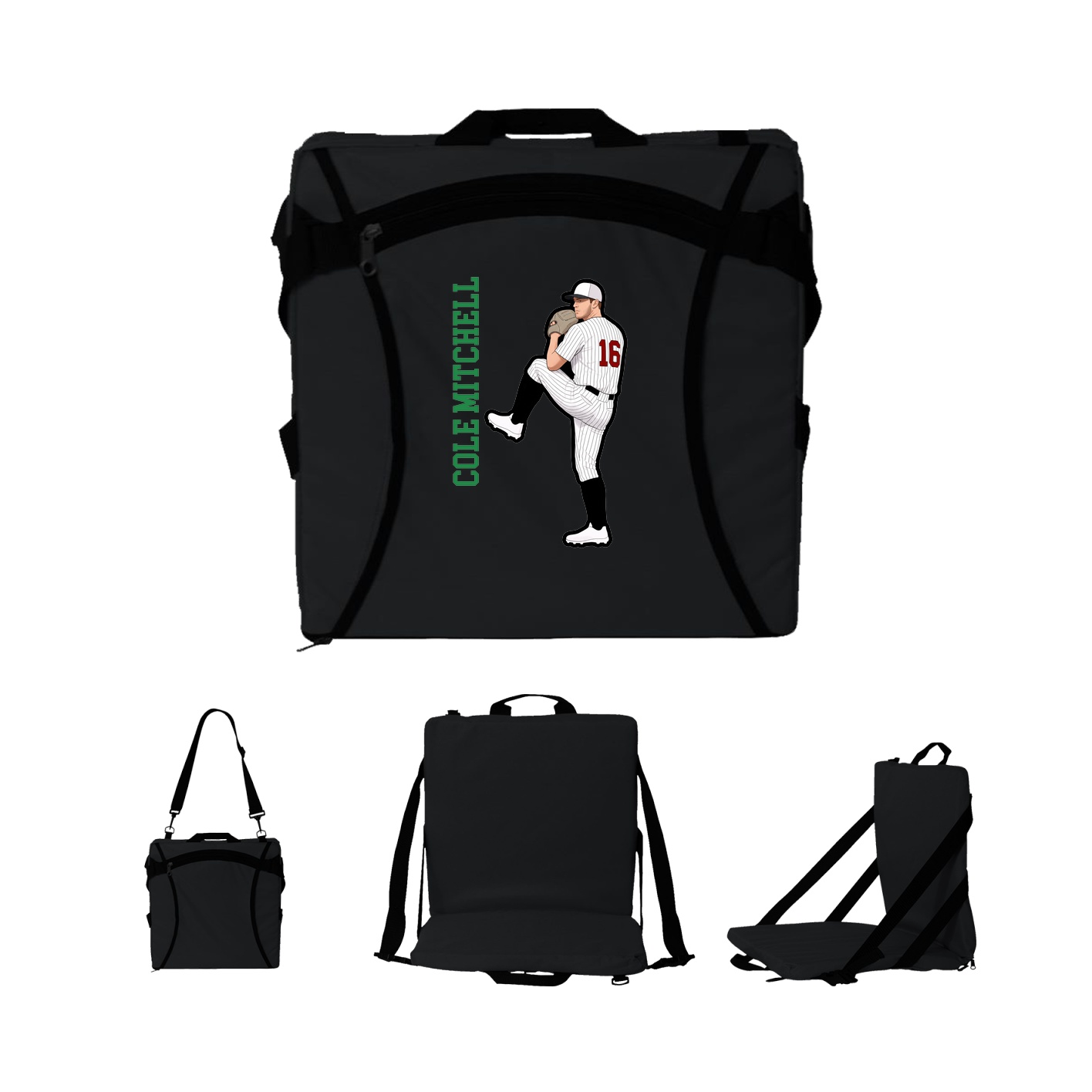 Folding Stadium Seat — Name Vertical in Black