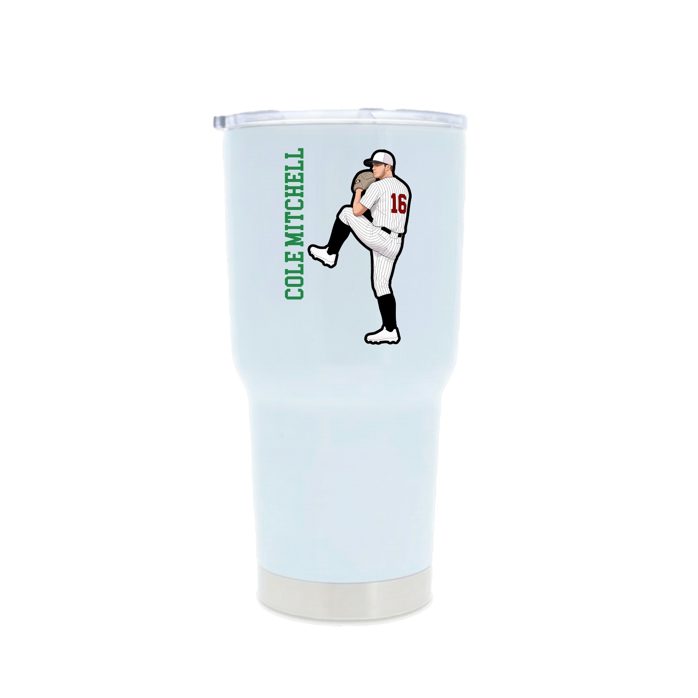 30oz Stainless Steel Tumbler — Name Vertical in White