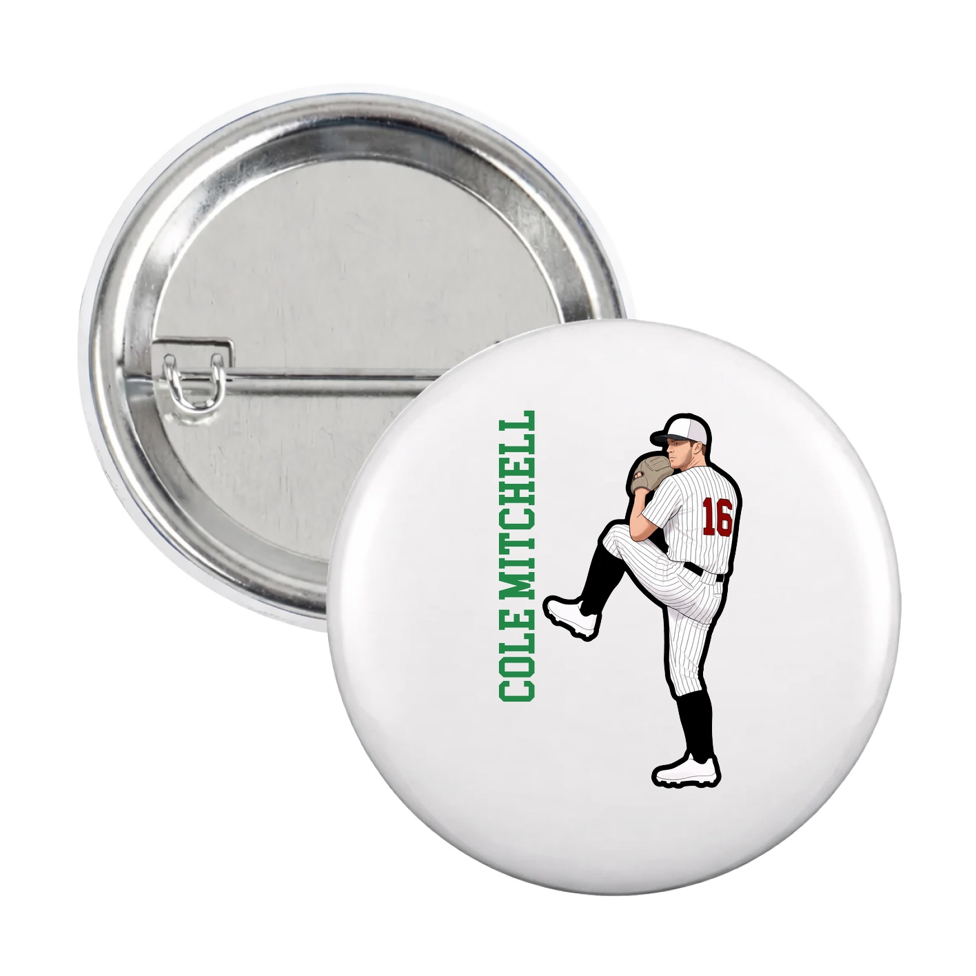 Game Day Button — Name Vertical in White