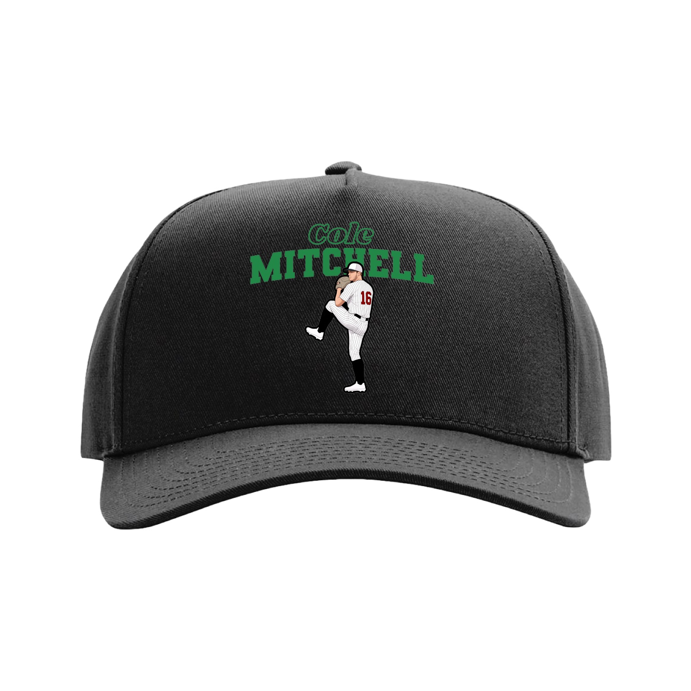 Full Fabric Five-Panel Champ Cap — Name Arch in Black