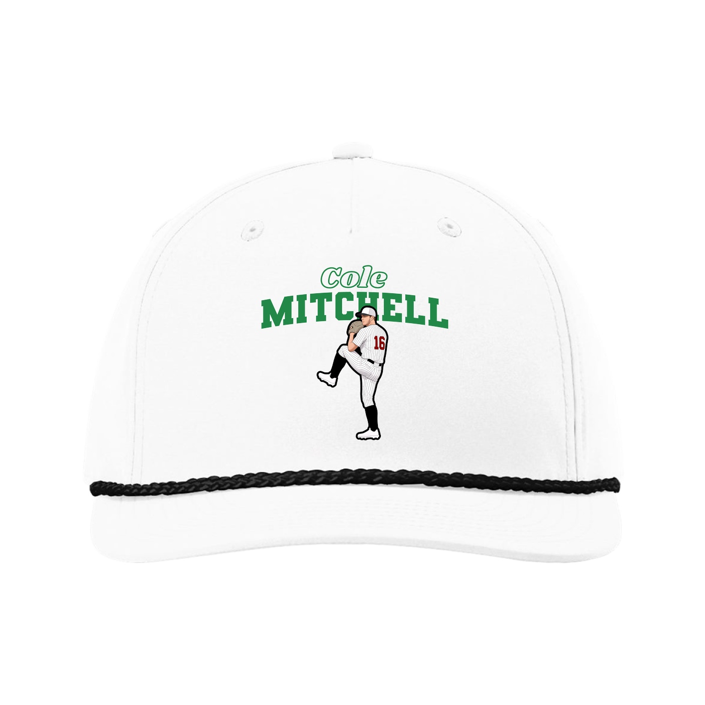 Five-Panel Classic Rope Cap — Name Arch in White