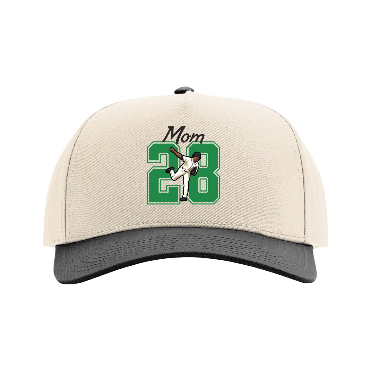 Full Fabric Five-Panel Champ Cap — Mothers Day Shirsey in Cream/Black