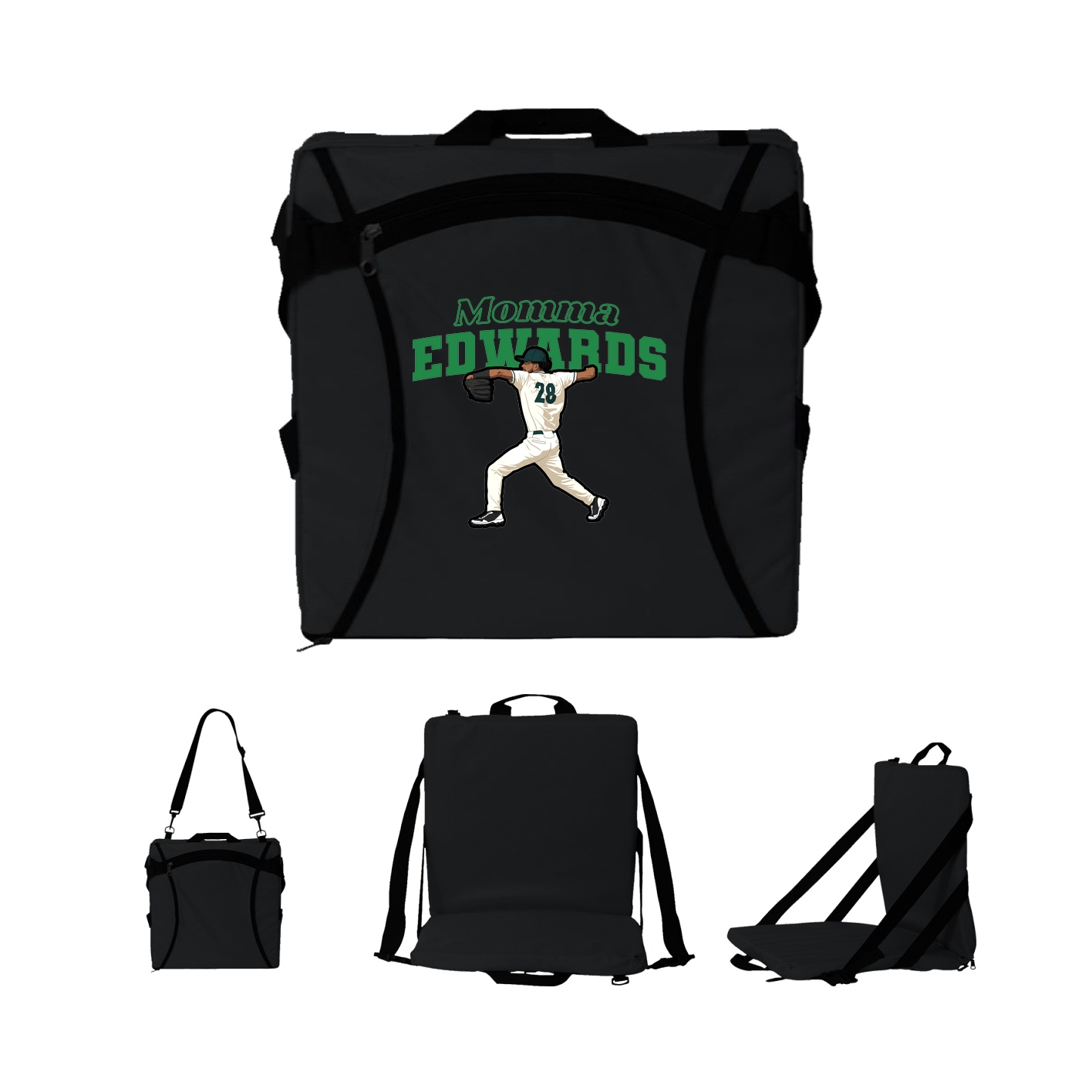 Folding Stadium Seat — Mothers Day Block in Black