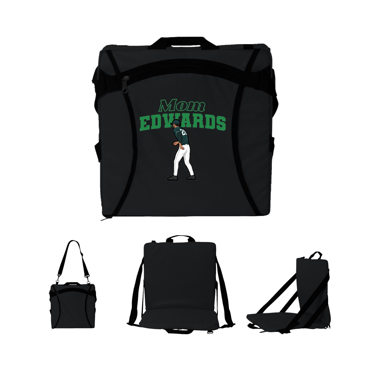Folding Stadium Seat — Mothers Day Block in Black