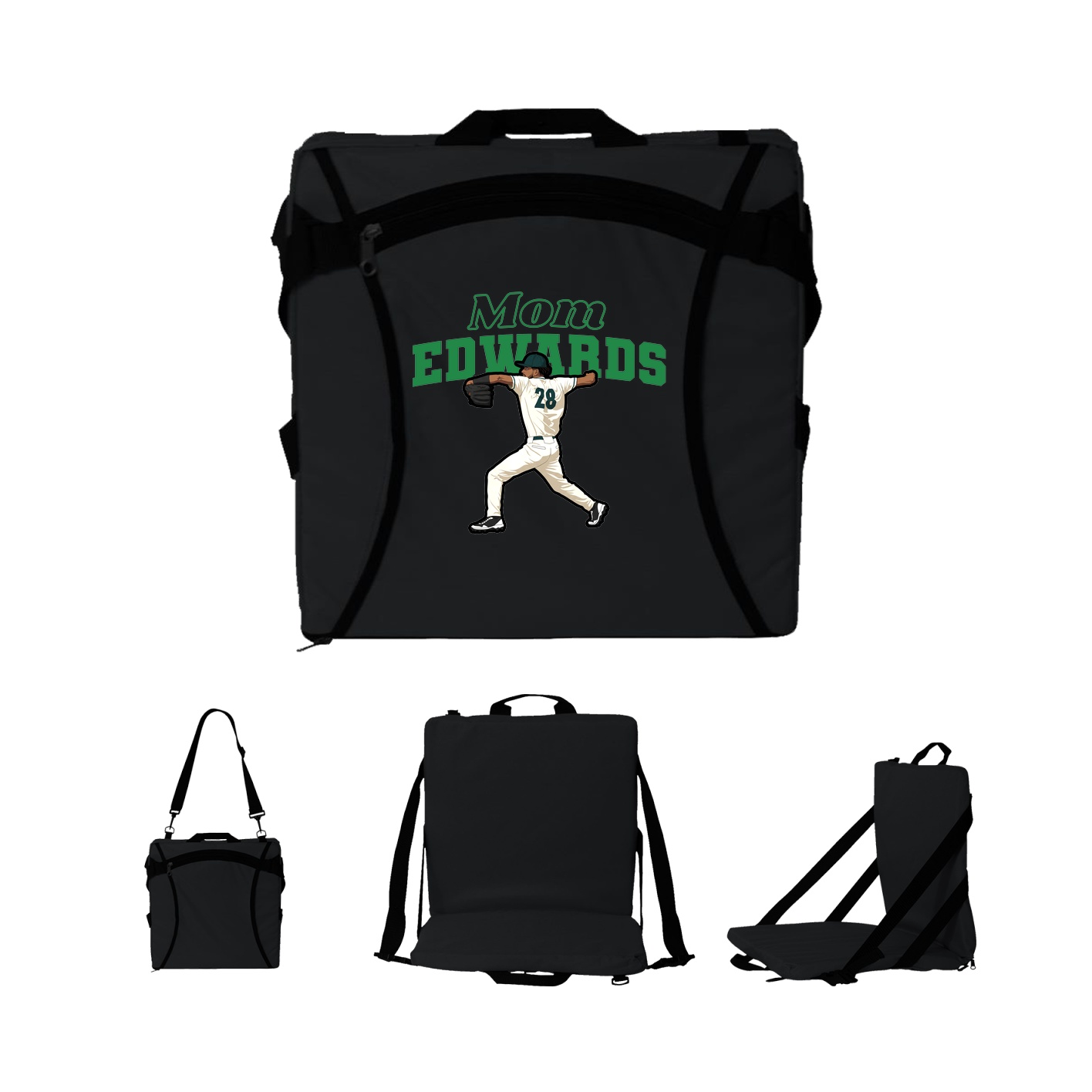 Folding Stadium Seat — Mothers Day Block in Black