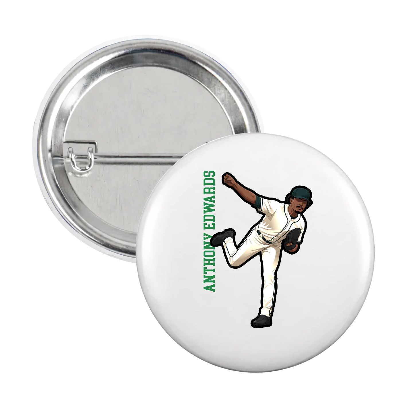 Game Day Button — Name Vertical in White