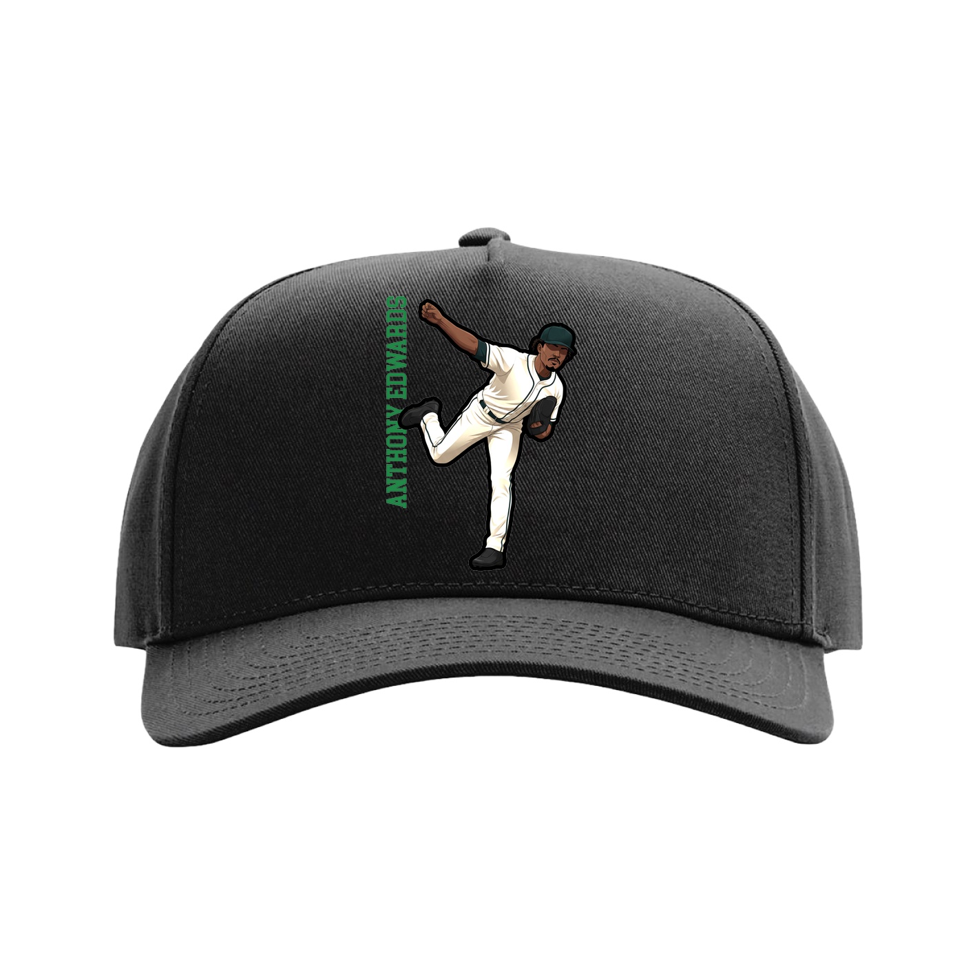 Full Fabric Five-Panel Champ Cap — Name Vertical in Black