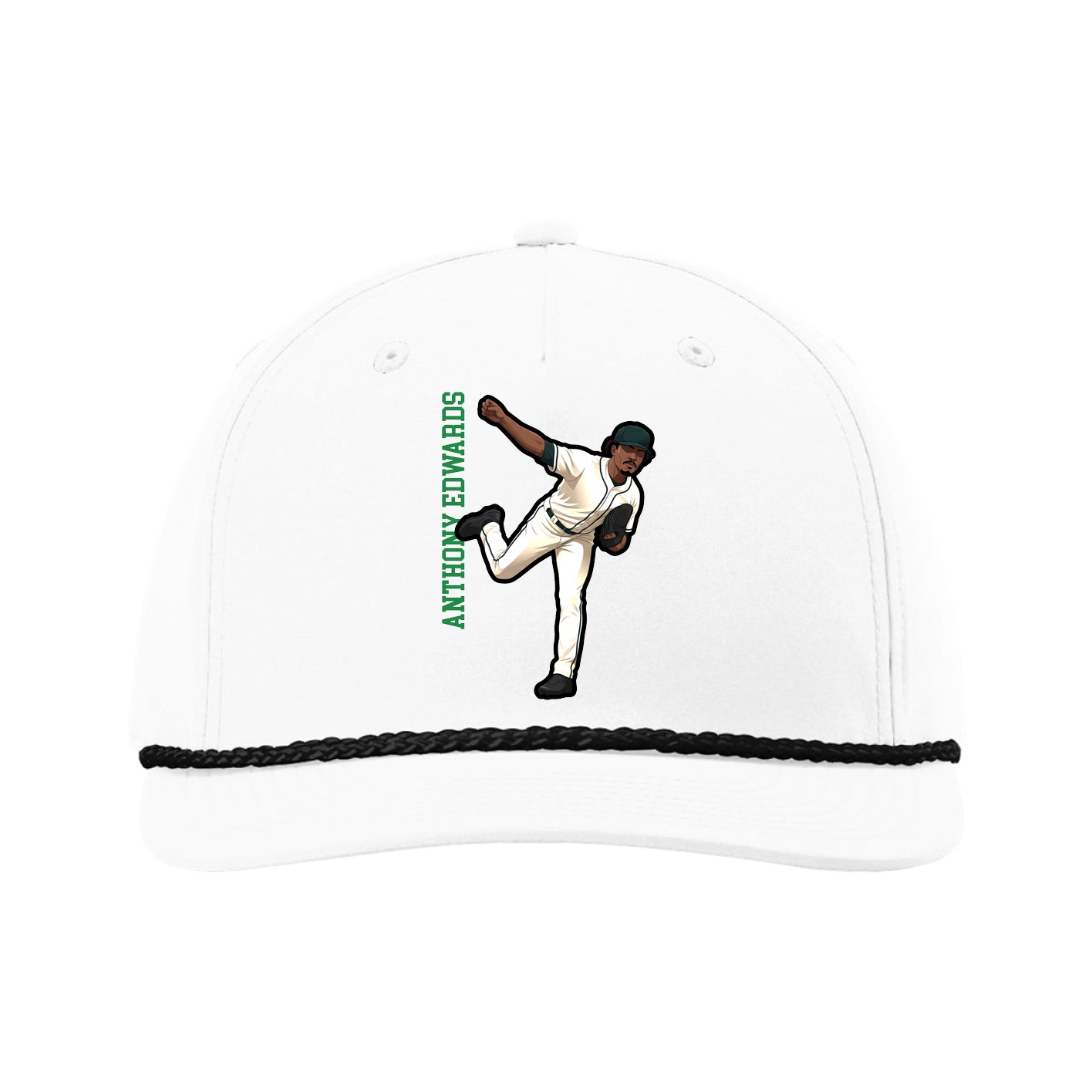 Five-Panel Classic Rope Cap — Name Vertical in White