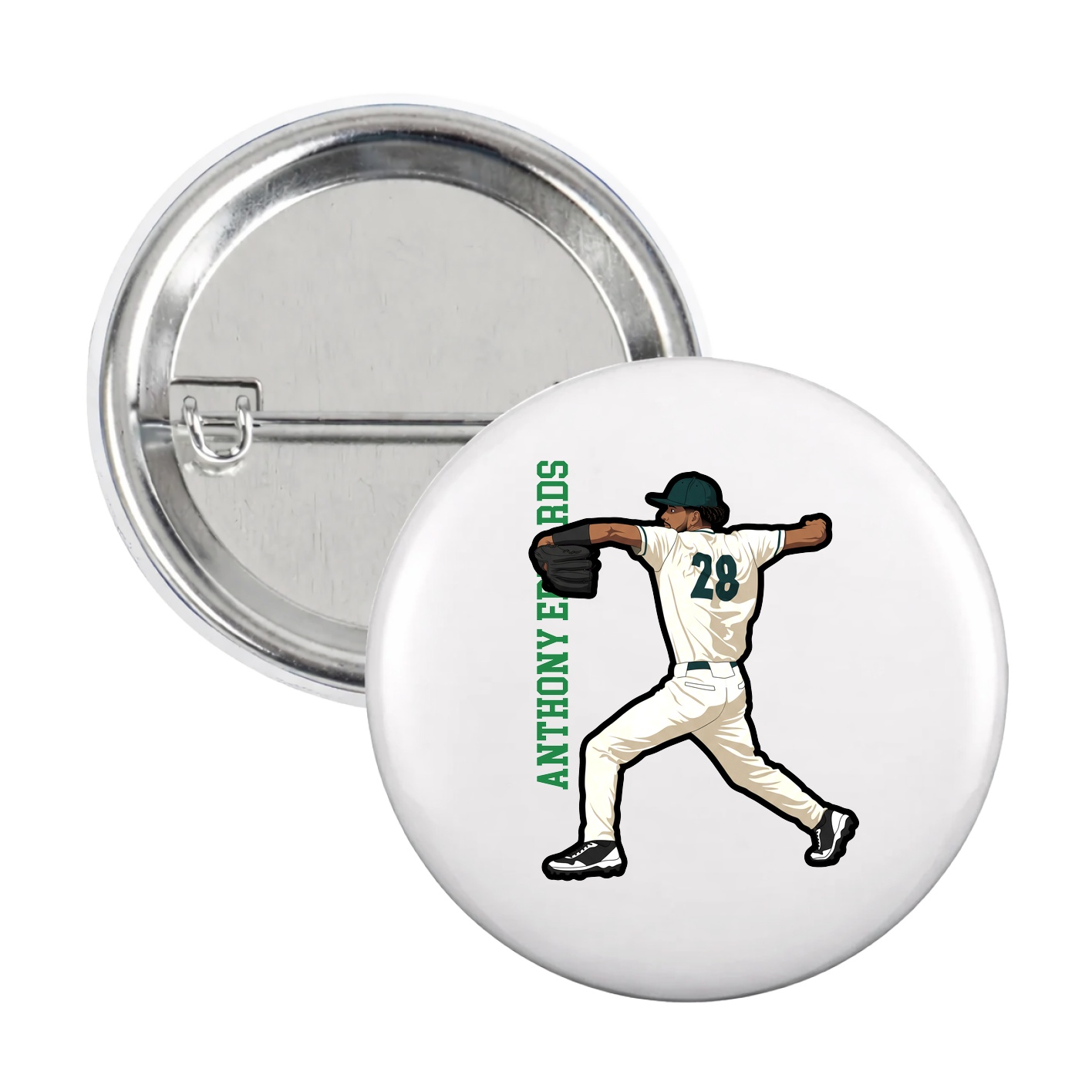 Game Day Button — Name Vertical in White