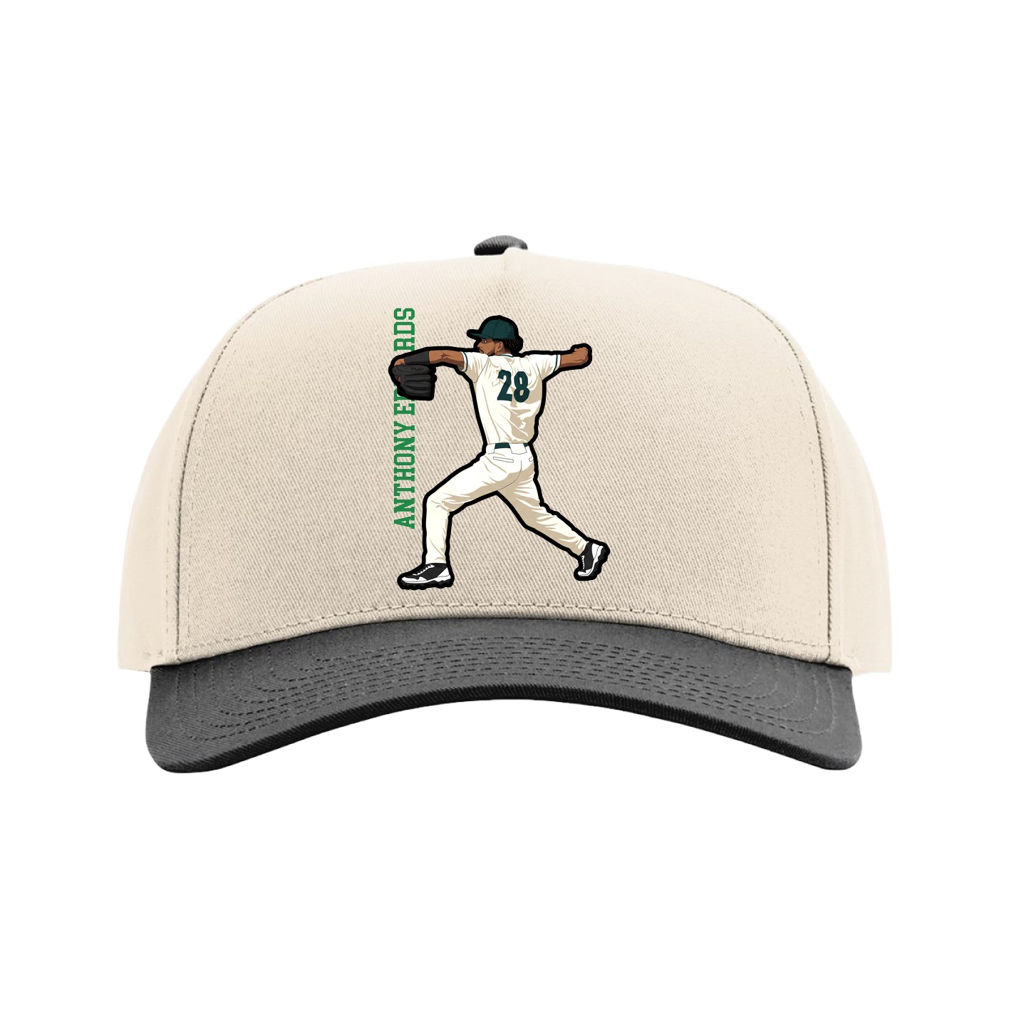 Full Fabric Five-Panel Champ Cap — Name Vertical in Cream/Black