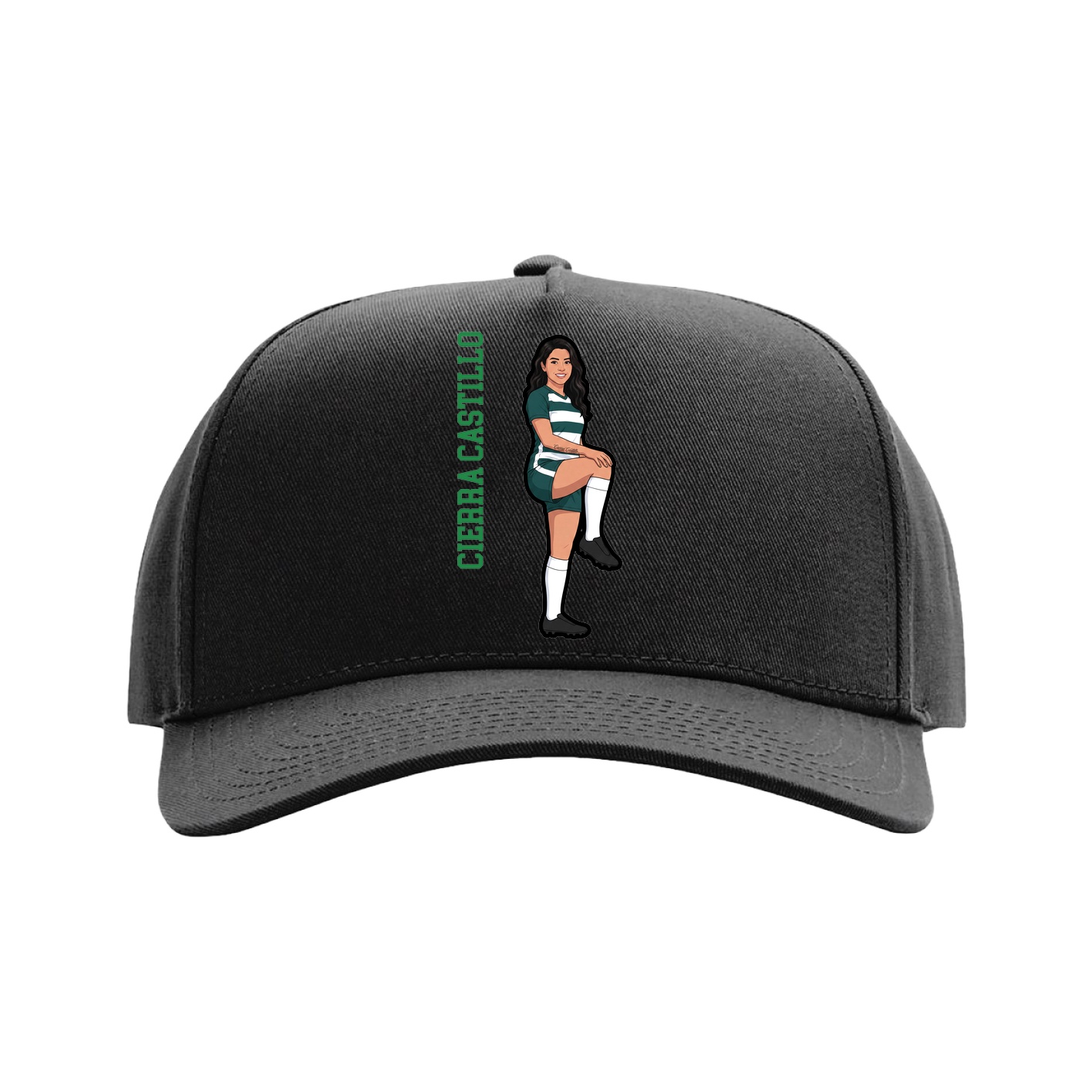 Full Fabric Five-Panel Champ Cap — Name Vertical in Black