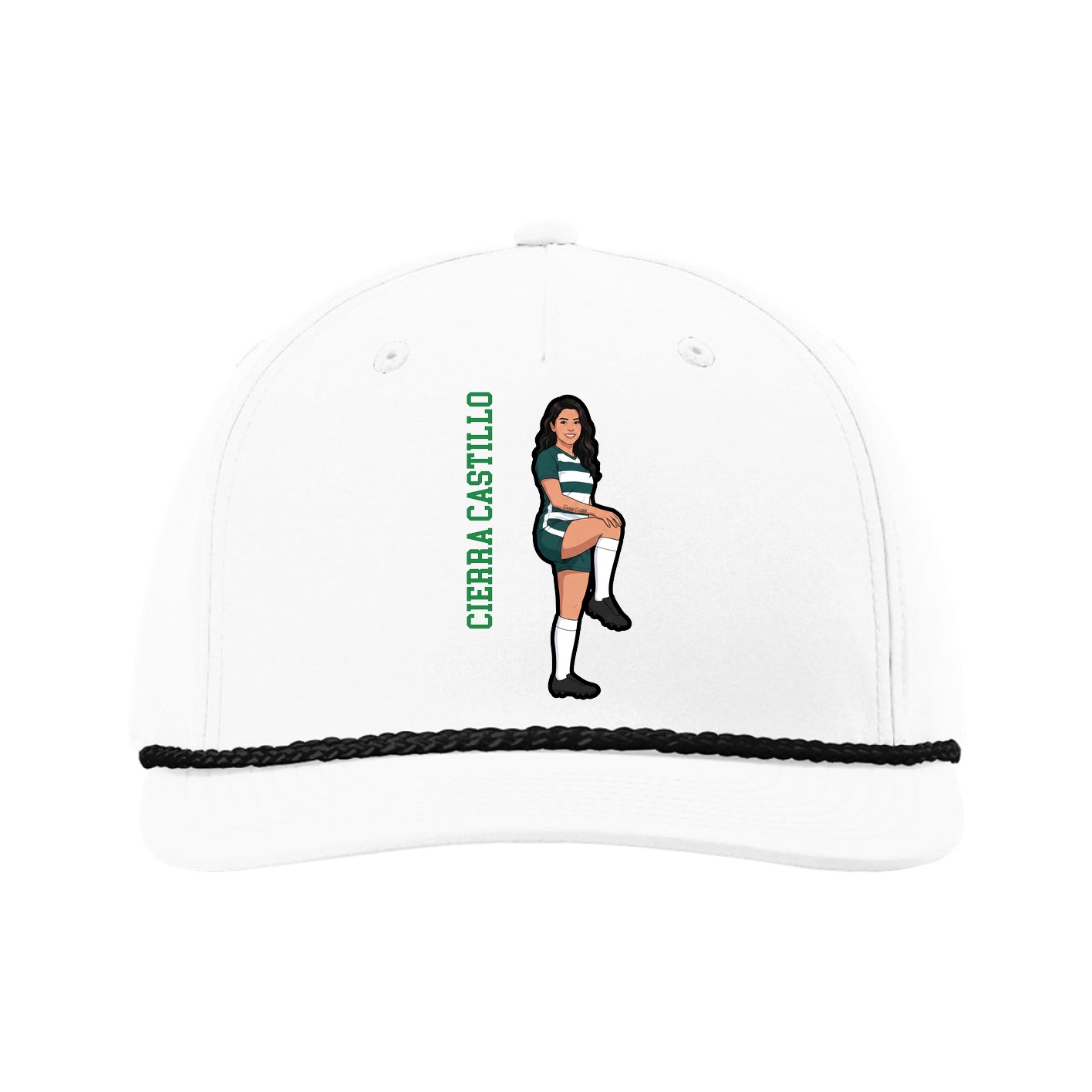 Five-Panel Classic Rope Cap — Name Vertical in White