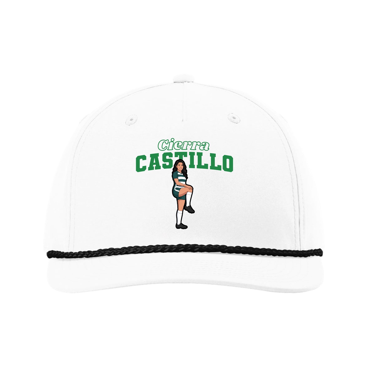 Five-Panel Classic Rope Cap — Name Arch in White