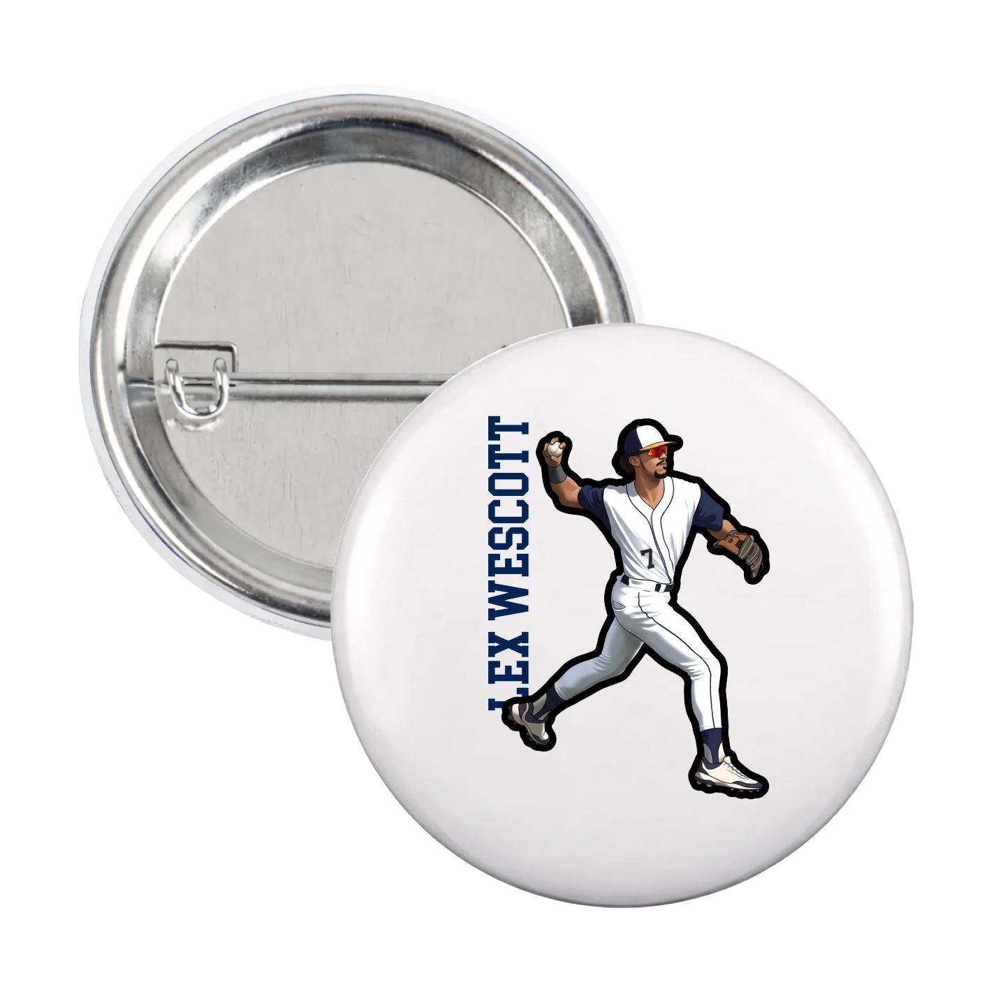 Game Day Button — Name Vertical in White