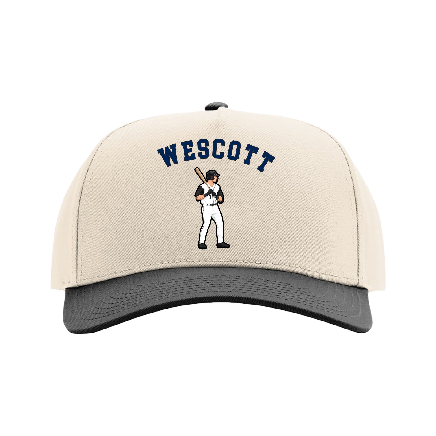 Full Fabric Five-Panel Champ Cap — Shirsey Arch in Cream/Black