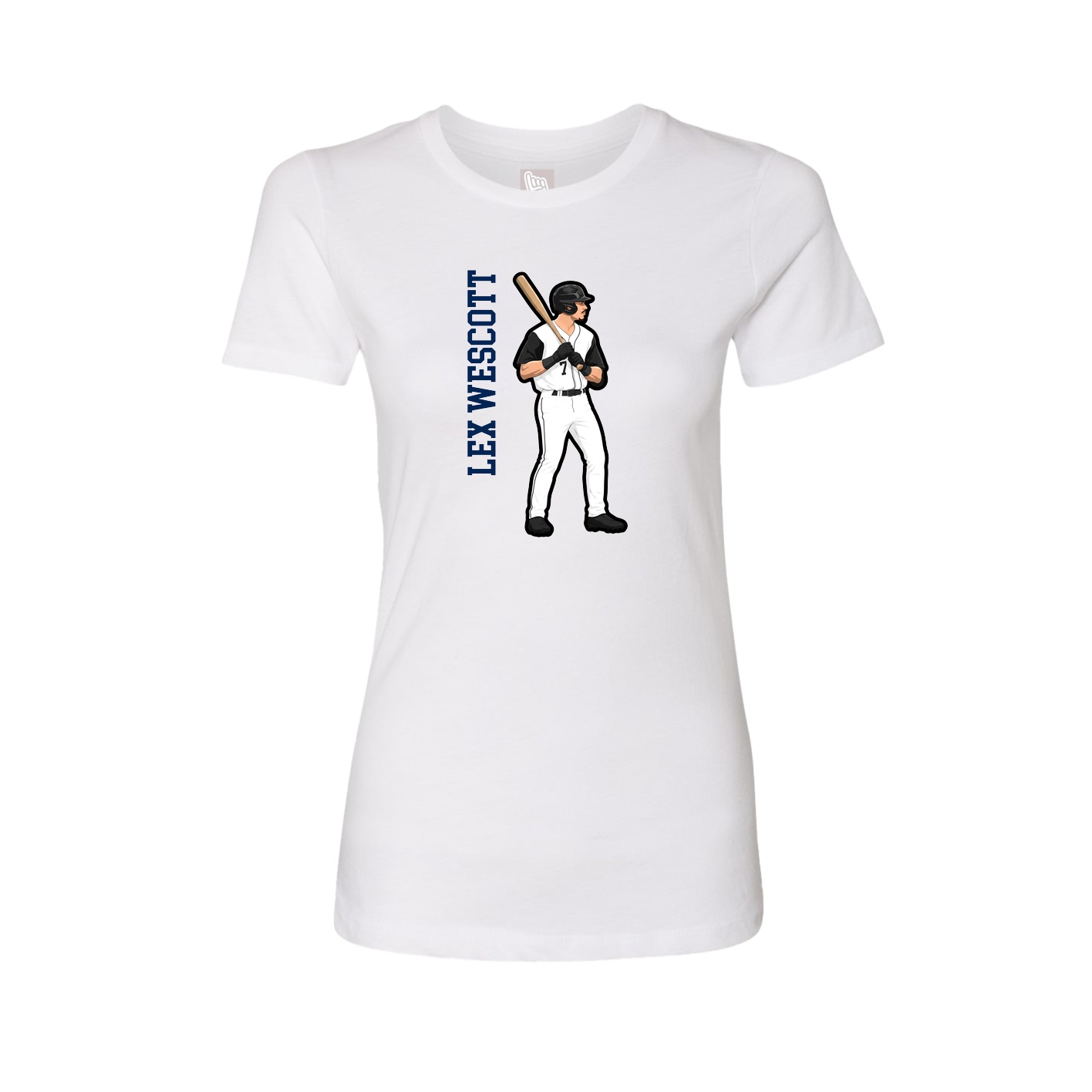 Womens Tee — Name Vertical in White
