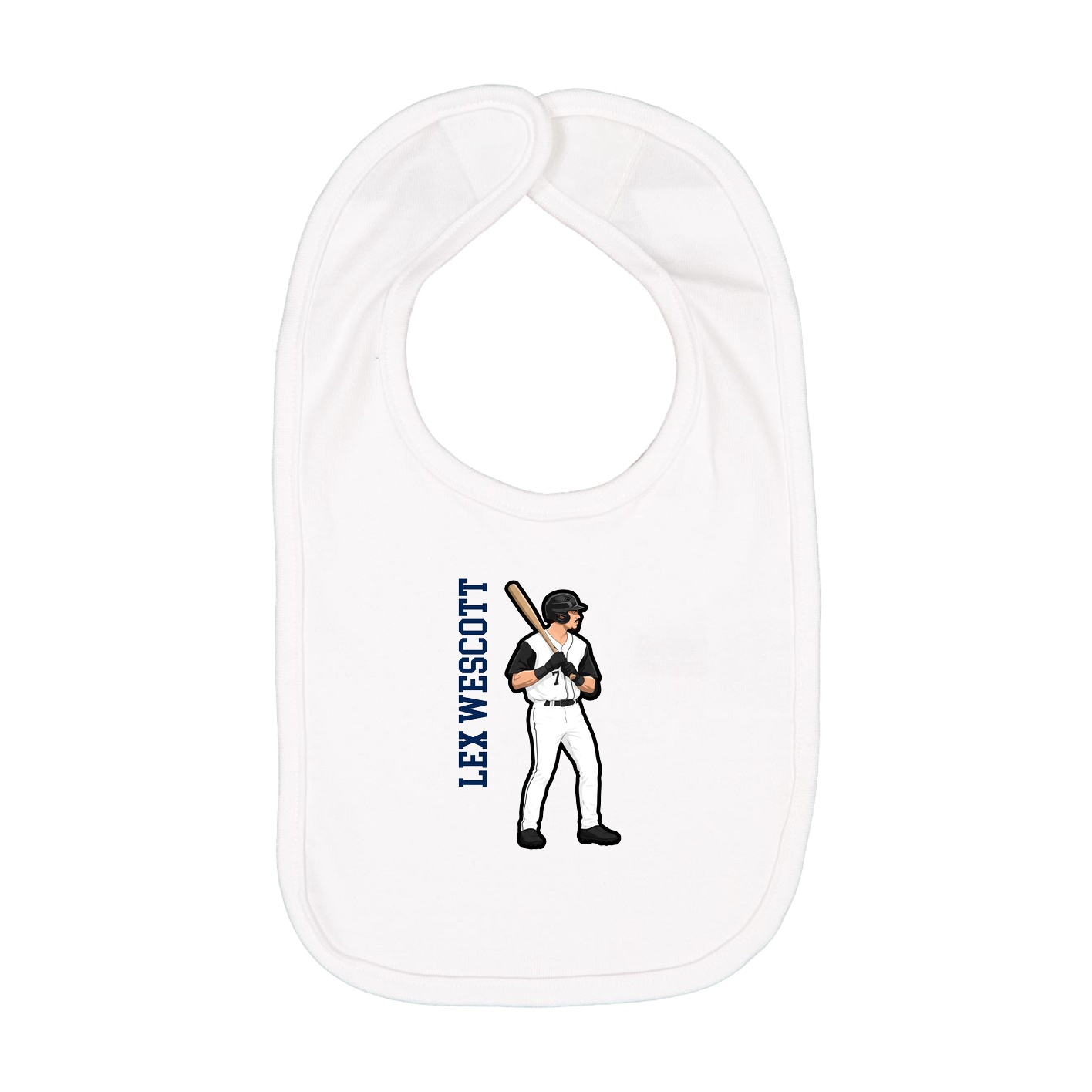 Infant Bib — Name Vertical in White