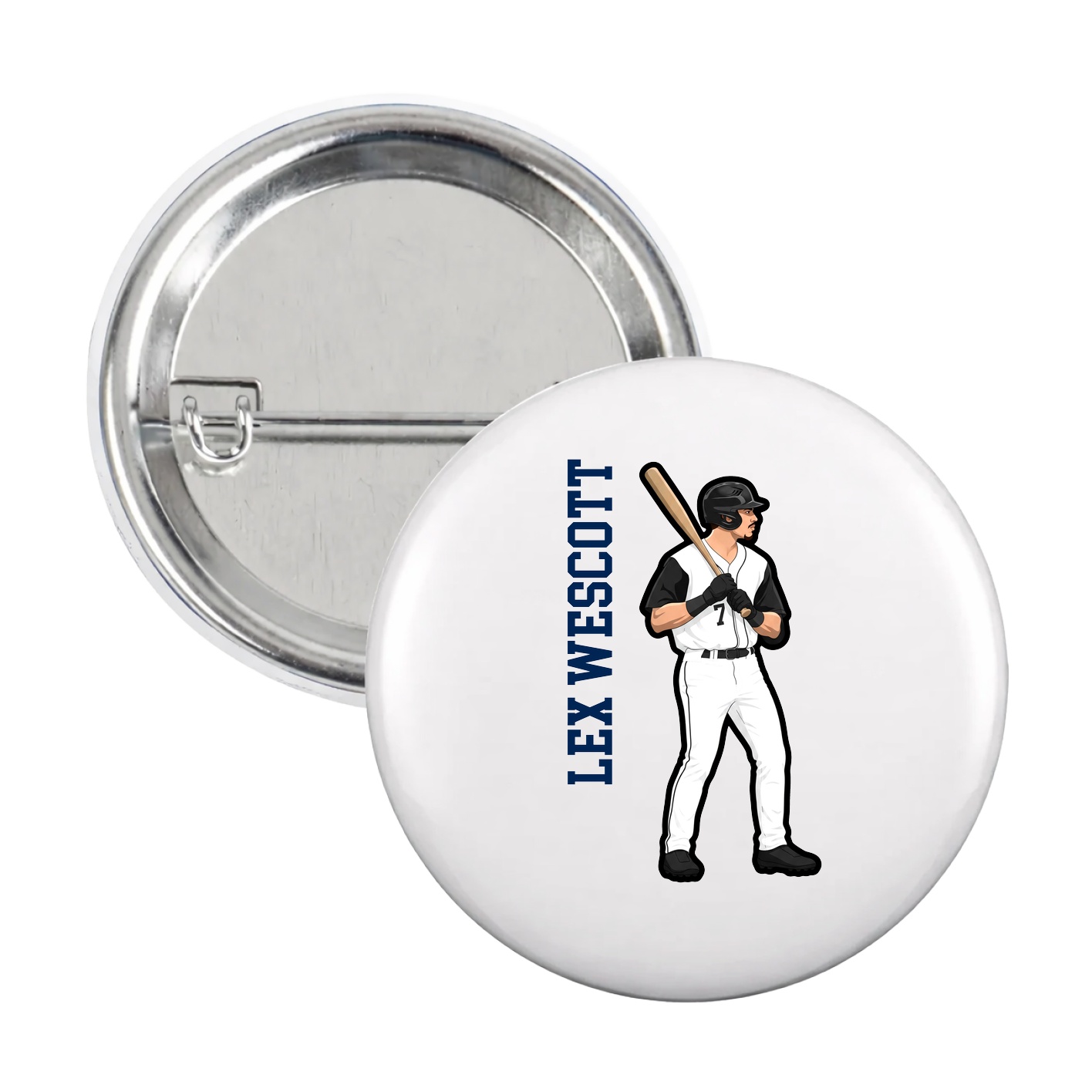 Game Day Button — Name Vertical in White