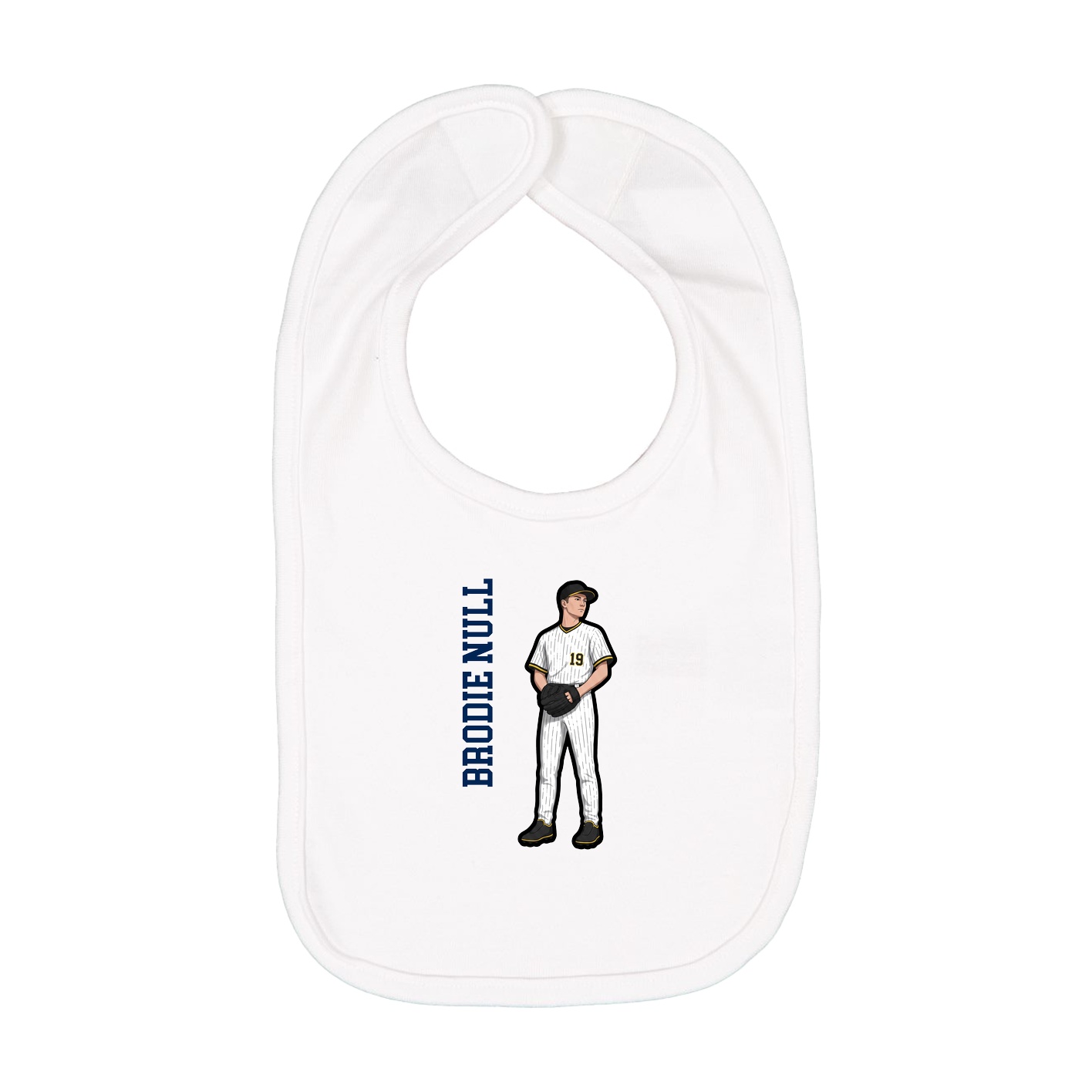 Infant Bib — Name Vertical in White