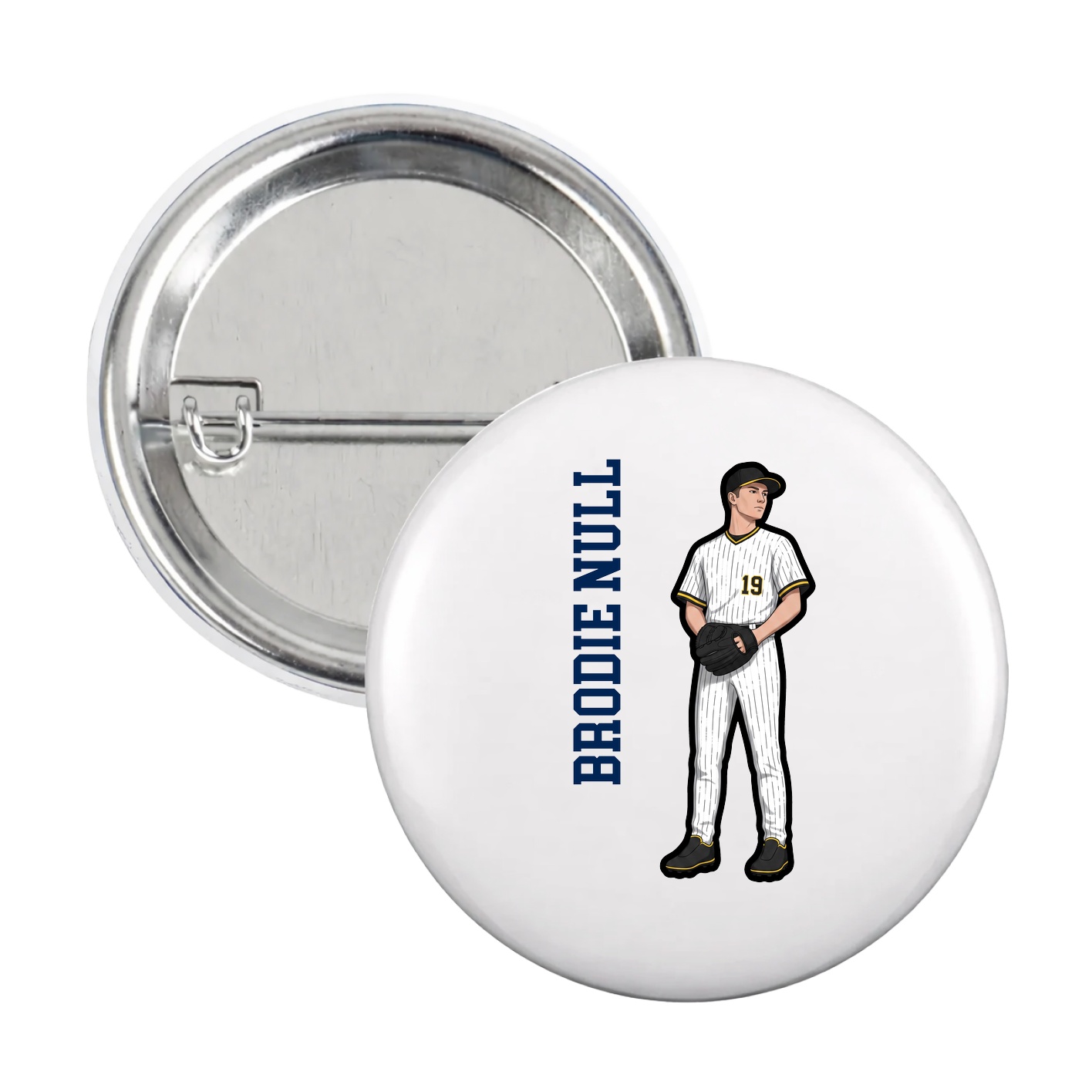 Game Day Button — Name Vertical in White