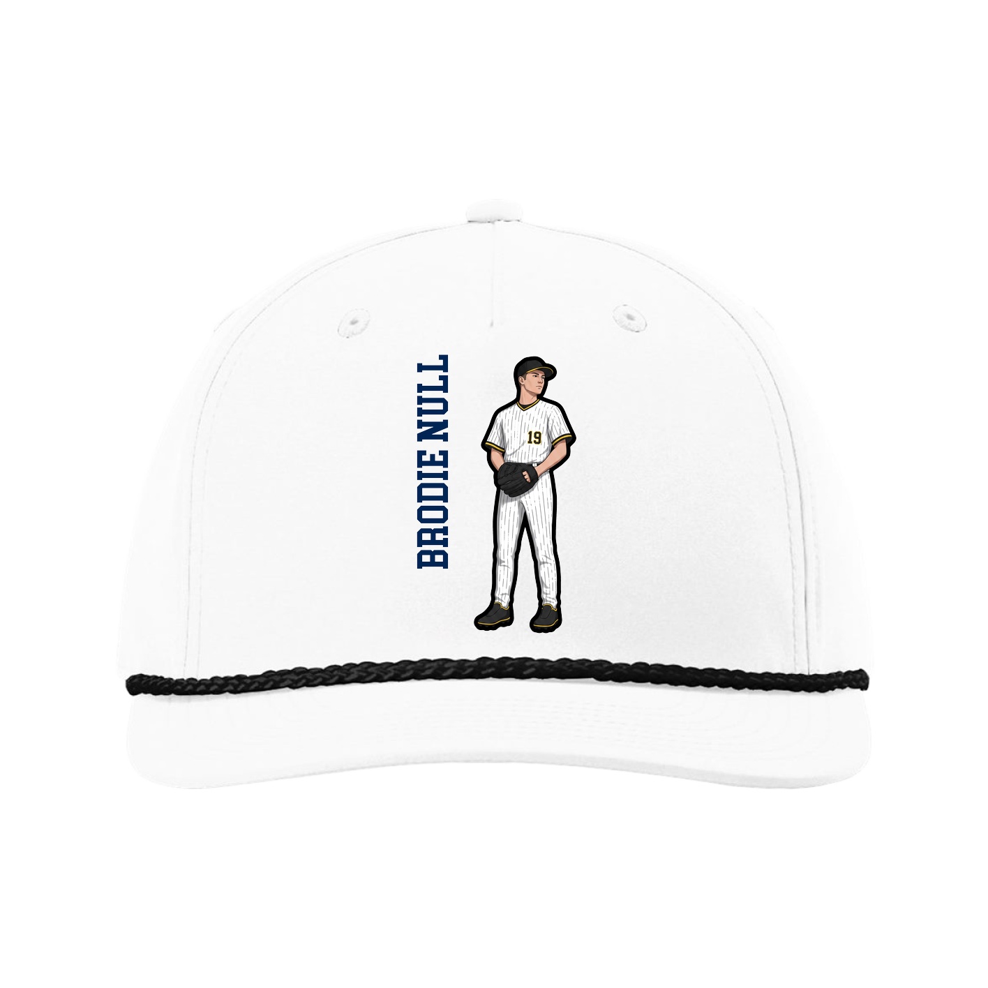 Five-Panel Classic Rope Cap — Name Vertical in White