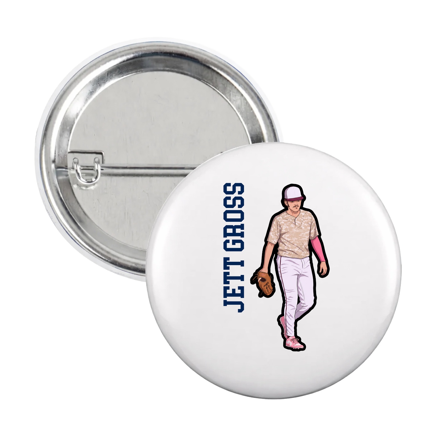 Game Day Button — Name Vertical in White