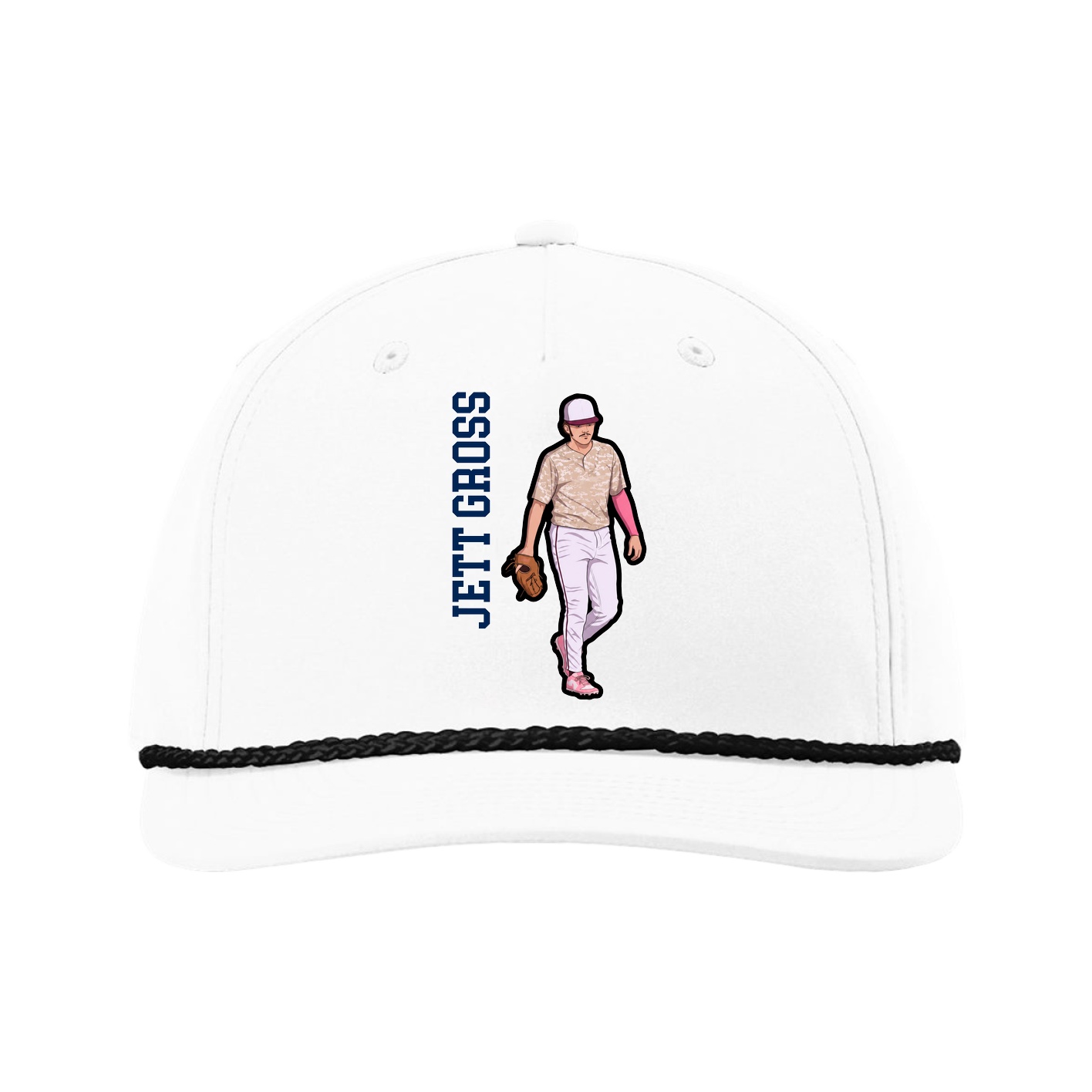 Five-Panel Classic Rope Cap — Name Vertical in White