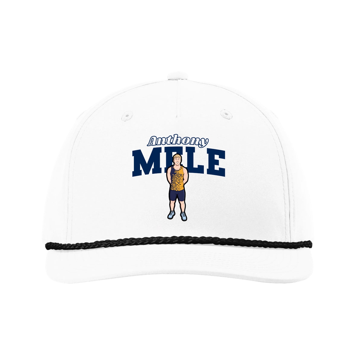 Five-Panel Classic Rope Cap — Name Arch in White