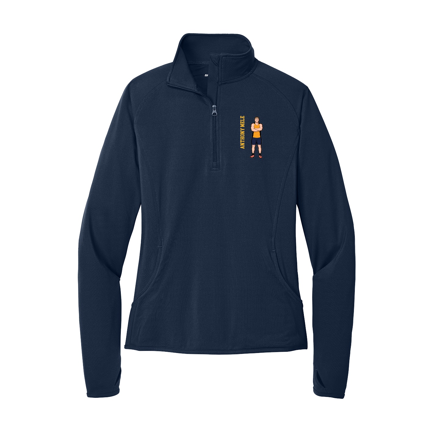 Women's Q-Zip Pullover — Name Vertical in Navy