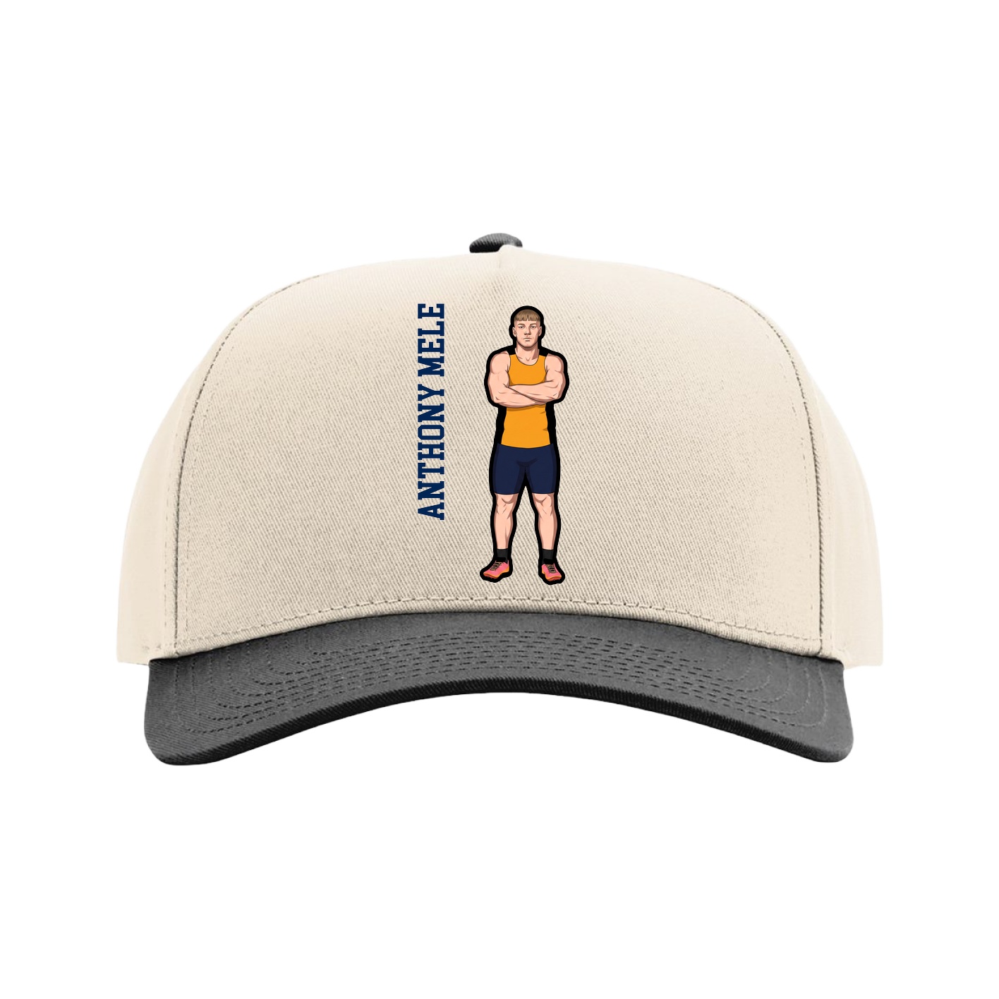 Full Fabric Five-Panel Champ Cap — Name Vertical in Cream/Black